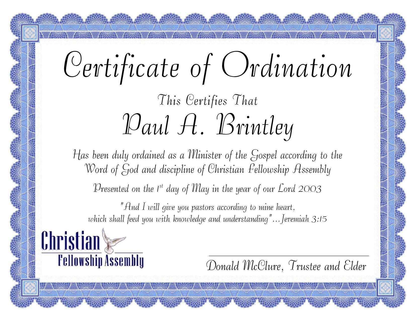 Pastoral Ordination Certificatepatricia Clay - Issuu In Certificate Of Ordination Template