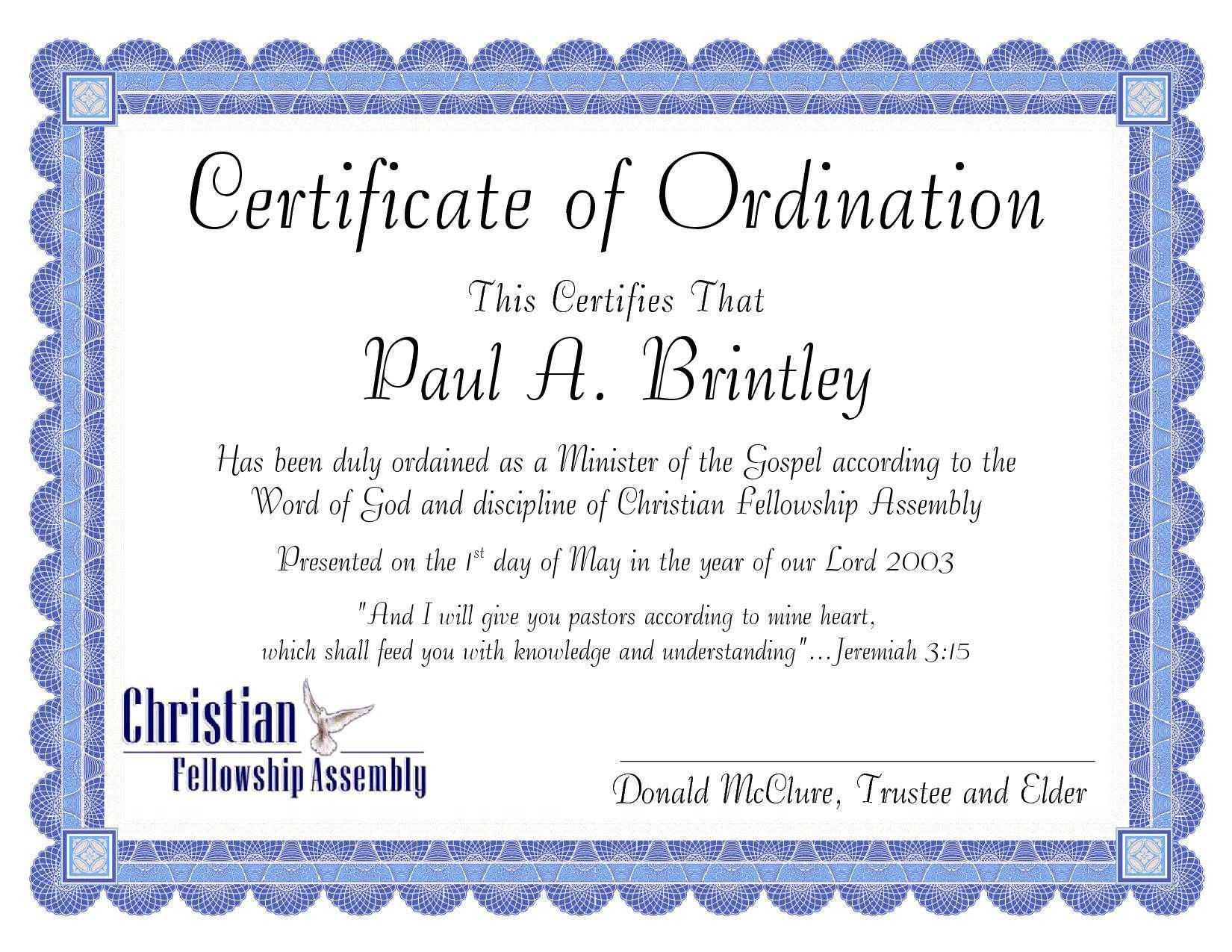 Pastoral Ordination Certificatepatricia Clay – Issuu Within Ordination Certificate Template