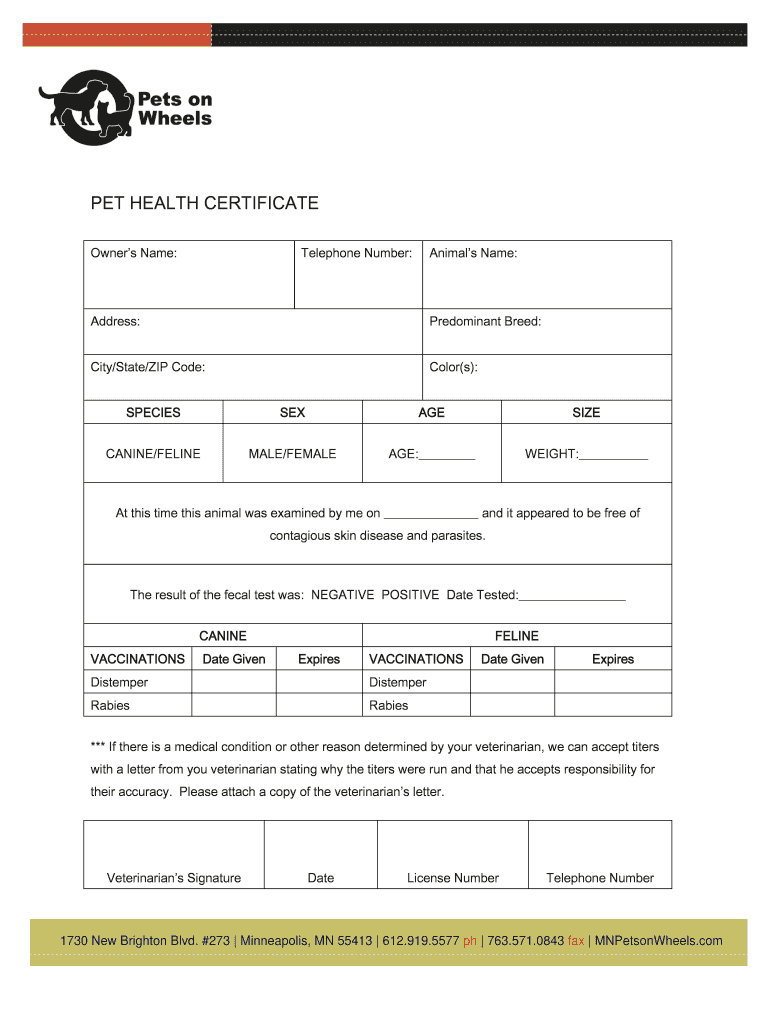 Pet Health Certificate Online – Fill Online, Printable Inside Veterinary Health Certificate Template