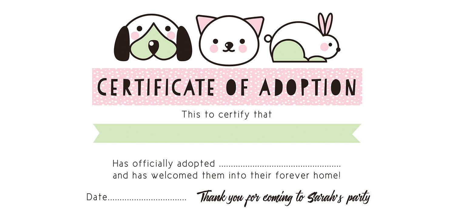 Pet Rescue Party Pretend 'adoption Certificate' – Pink Intended For Pet Adoption Certificate Template