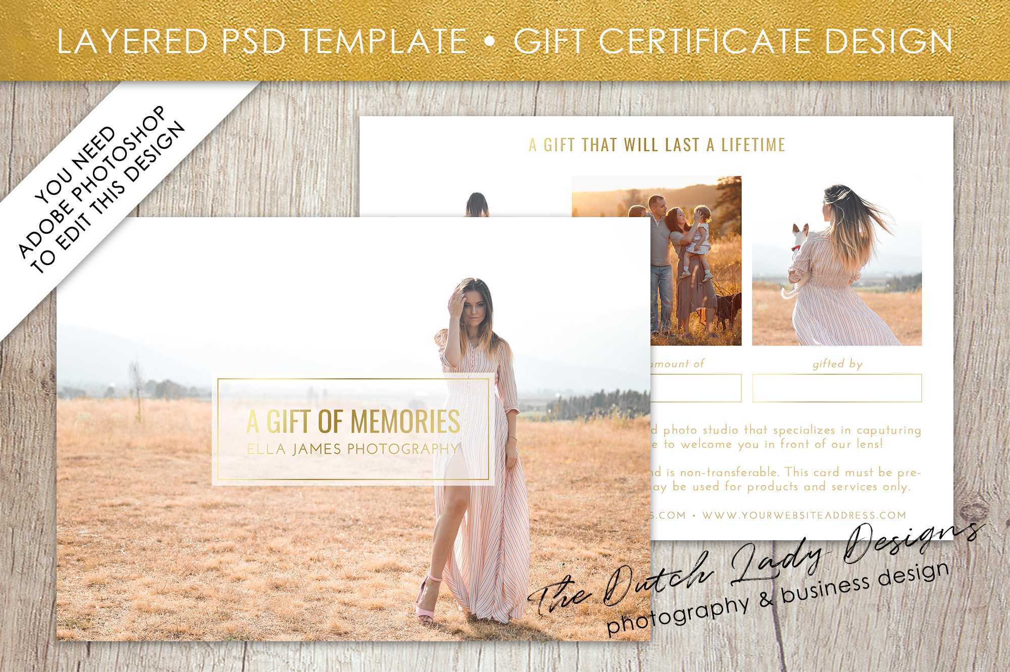 Photography Gift Certificate Template – Photo Gift Card – Layered .psd  Files – Design #31 Throughout Photoshoot Gift Certificate Template