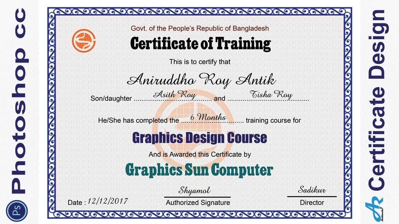 Photoshop Cc Tutorial: Certificate Design In Photoshop Tutorial|Photoshop  Certificate Design 2018 Throughout Felicitation Certificate Template