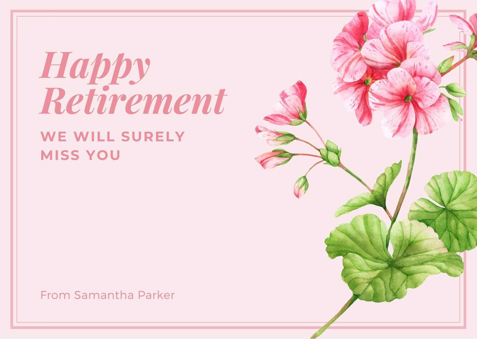 Pink Floral Watercolor Illustration Retirement Card Intended For Retirement Card Template