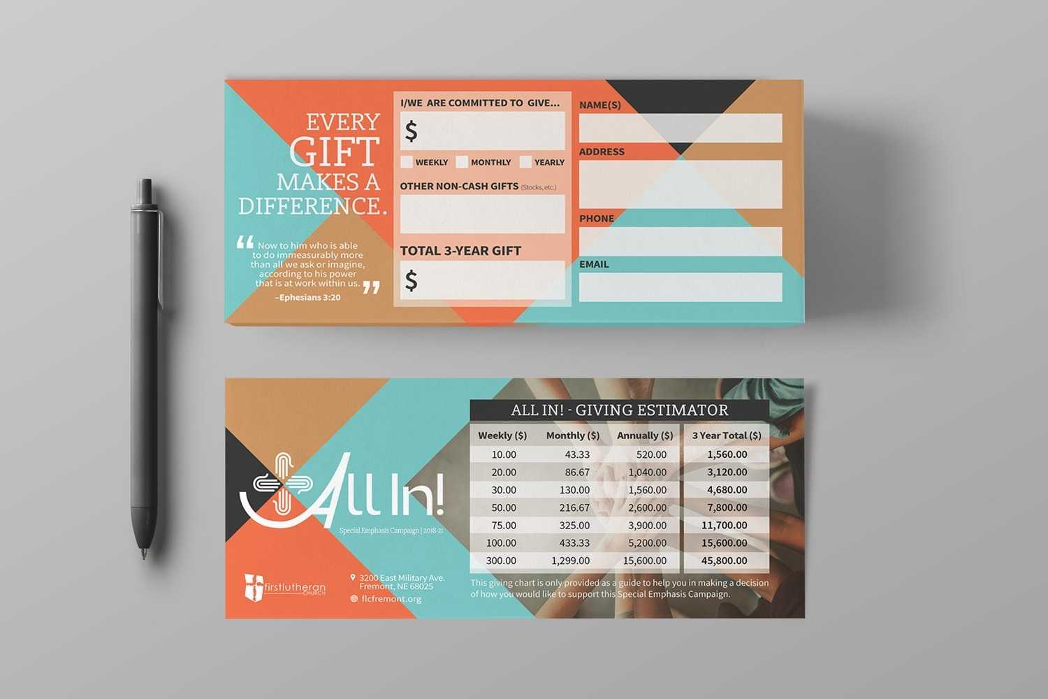 Pledge Cards & Commitment Cards | Church Campaign Design With Pledge Card Template For Church