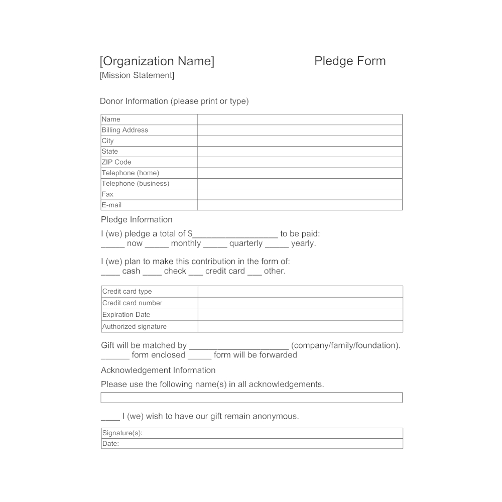 Pledge Form Sample – Calep.midnightpig.co Throughout Free Pledge Card Template