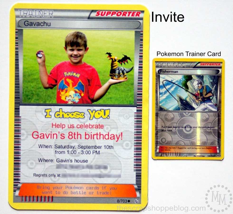 Pokémon Card Birthday Invitation – The Scrap Shoppe Inside Pokemon Trainer Card Template