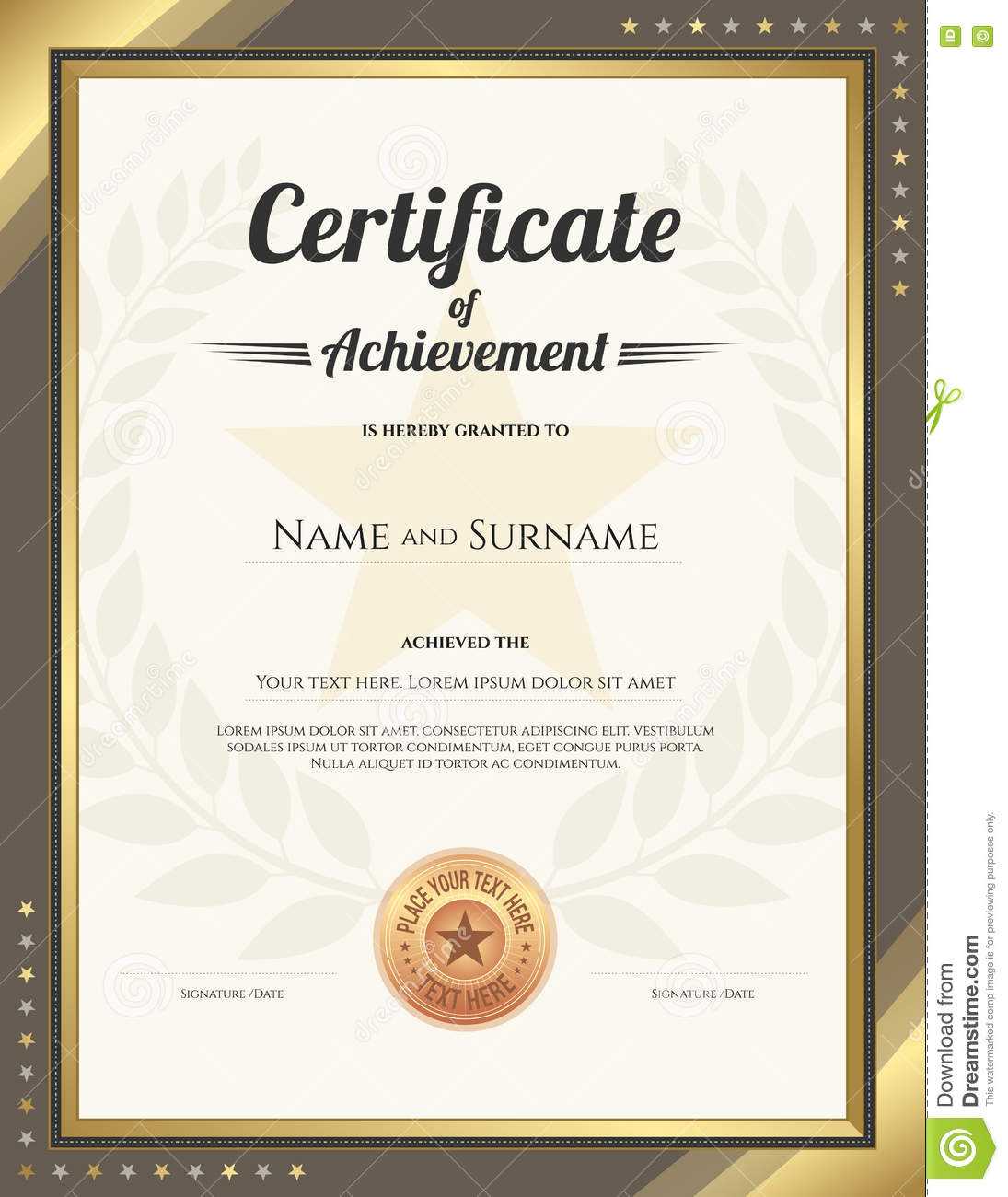 Portrait Certificate Of Achievement Template With Gold In Star Naming Certificate Template