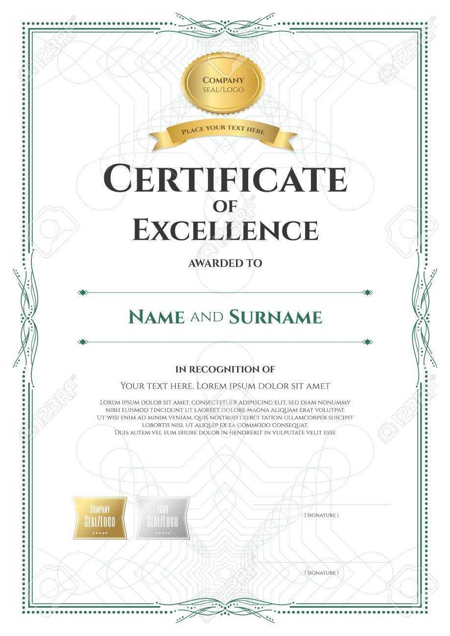 Portrait Certificate Of Excellence Template With Award Ribbon.. In Award Of Excellence Certificate Template