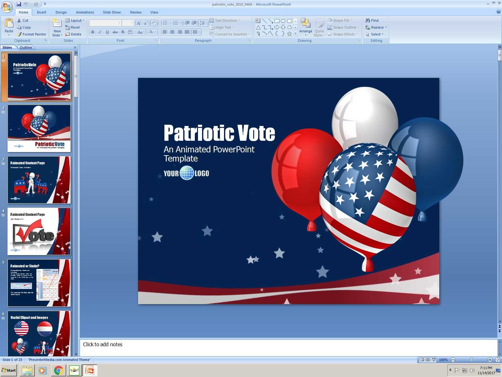 Powerpoint Animated Presentation Template: Patriotic Vote With Patriotic Powerpoint Template