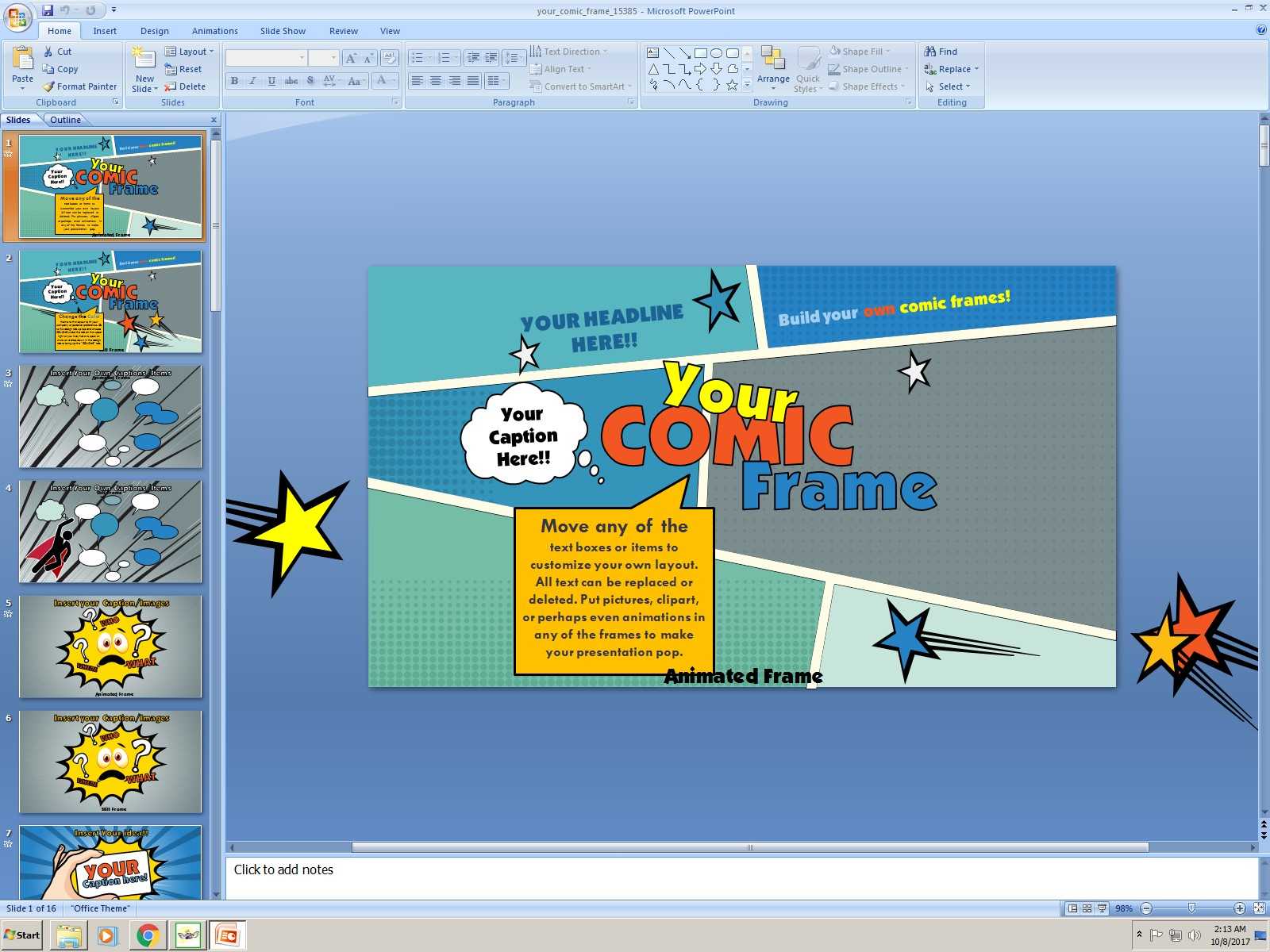 Powerpoint: Your Comic Frame Presentation Template With Comic Powerpoint Template