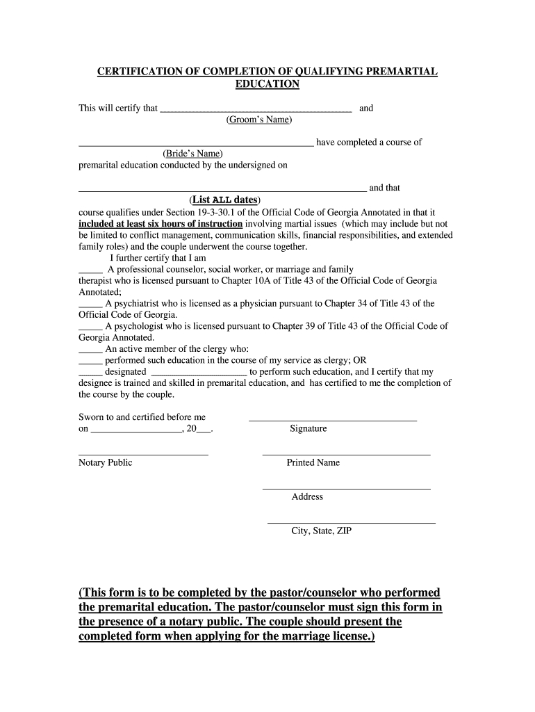 Premarital Counseling Certificate - Fill Online, Printable Inside Premarital Counseling Certificate Of Completion Template