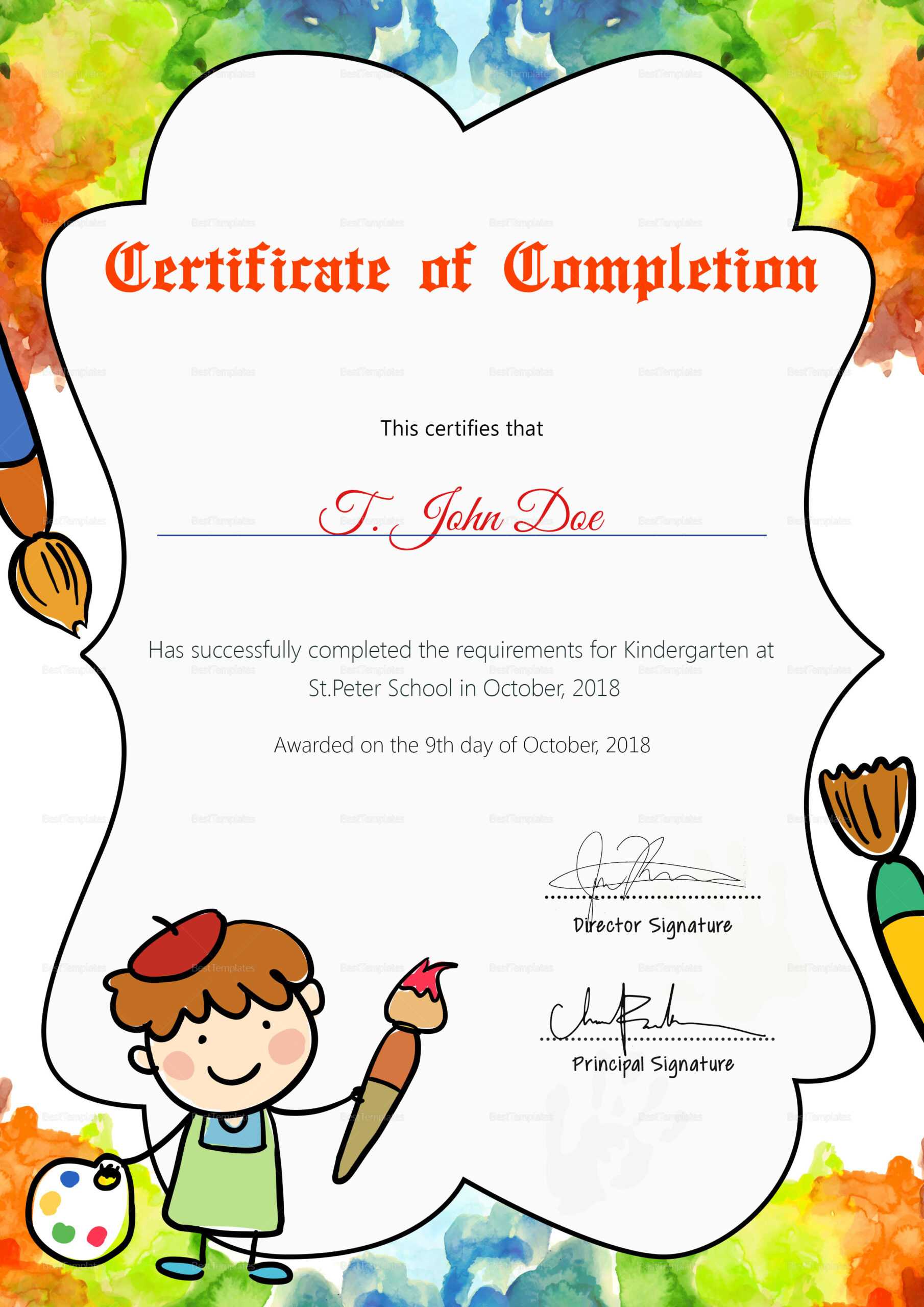 Preschool Certificate Of Completion – Calep.midnightpig.co In Preschool Graduation Certificate Template Free