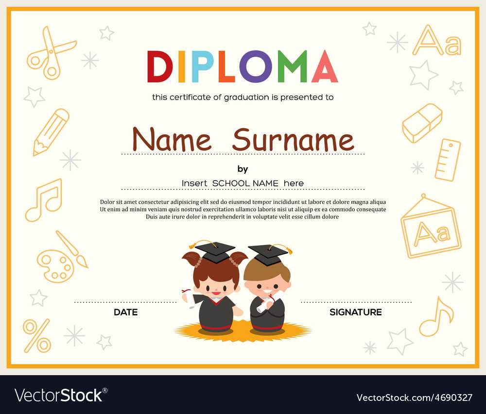 Preschool Kids Diploma Certificate Template For Free School Certificate Templates