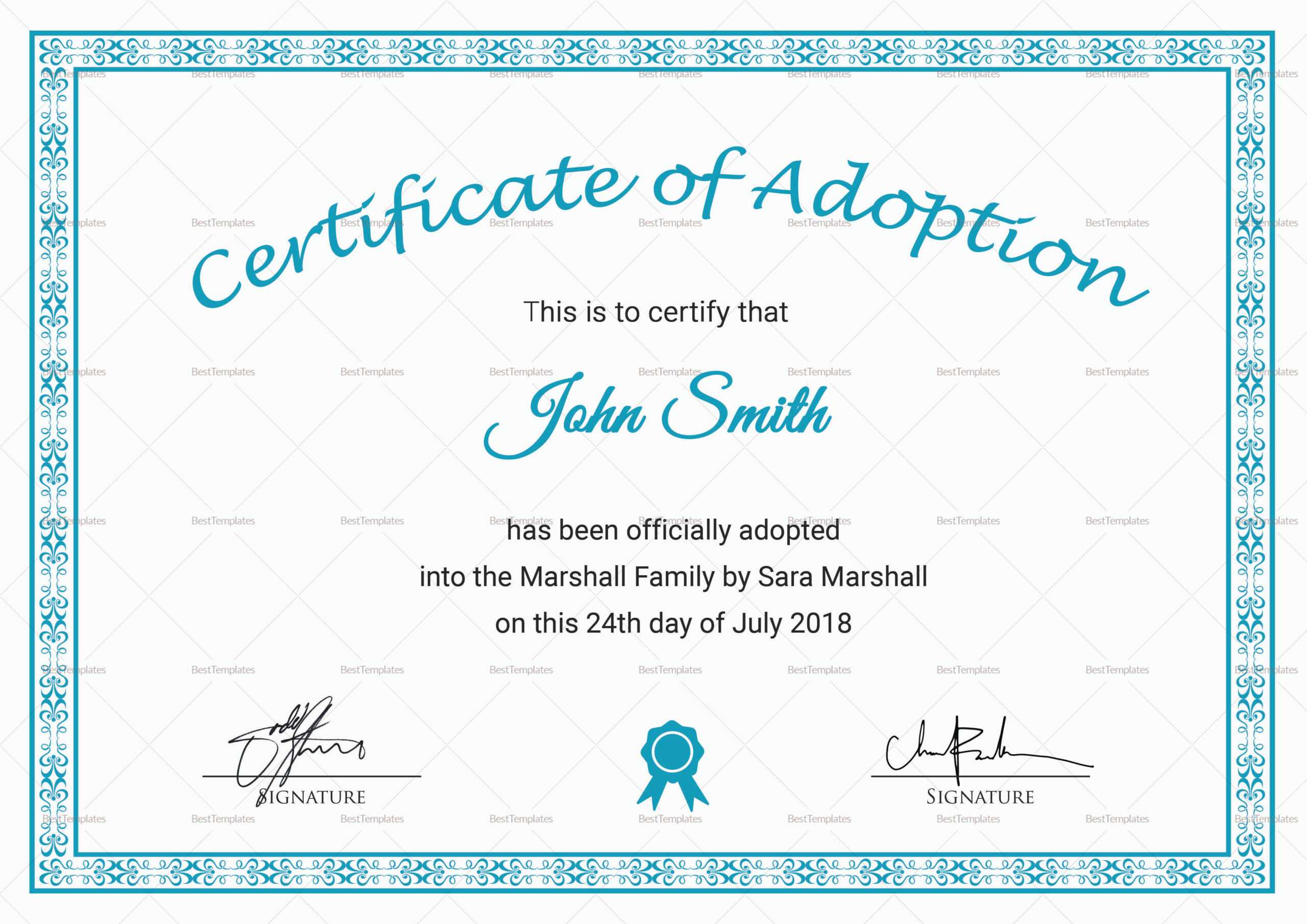 Printable Adoption Certificate Template Regarding Pet Adoption Certificate Template