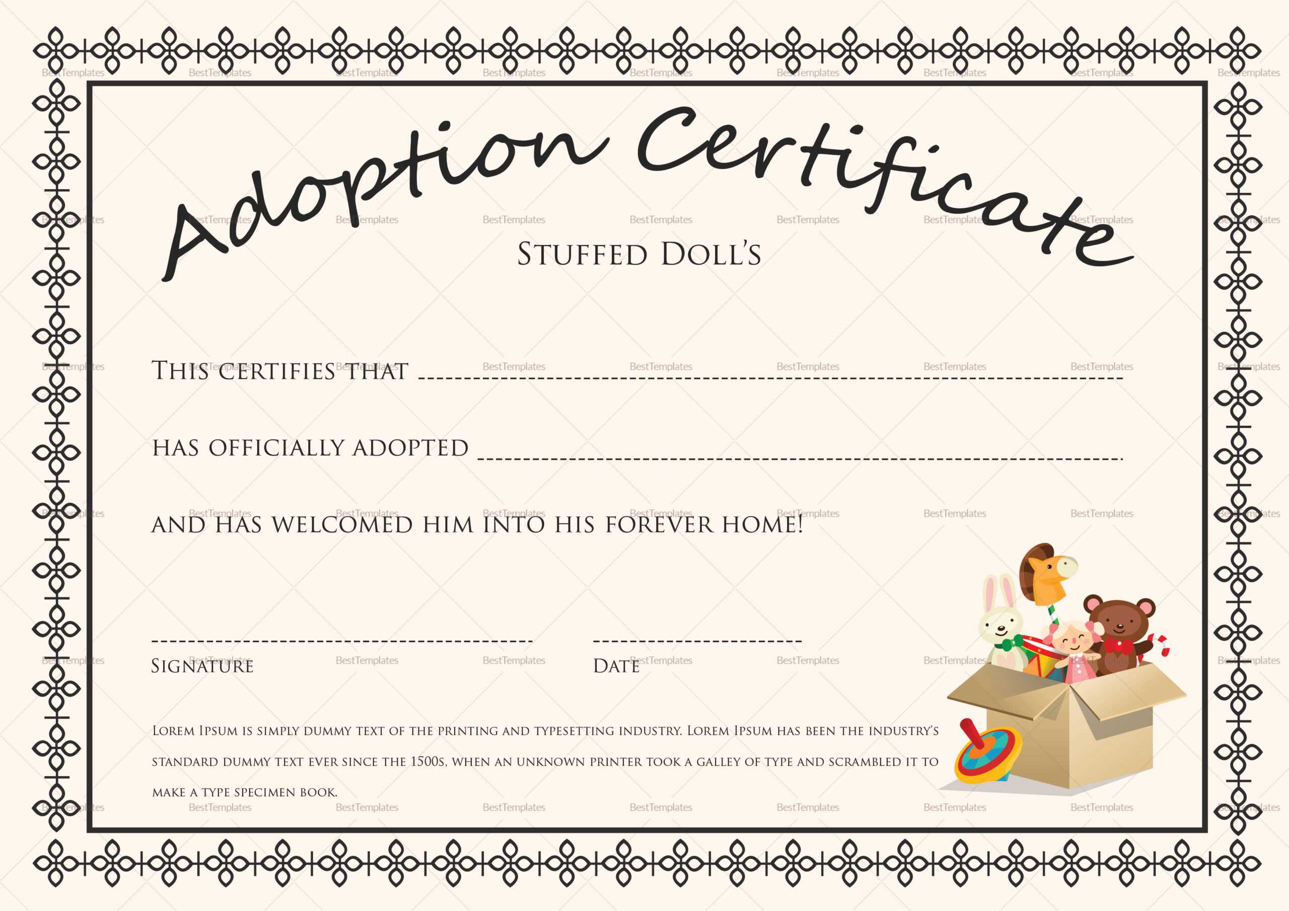Printable Adoption Certificate That Are Satisfactory For Adoption Certificate Template