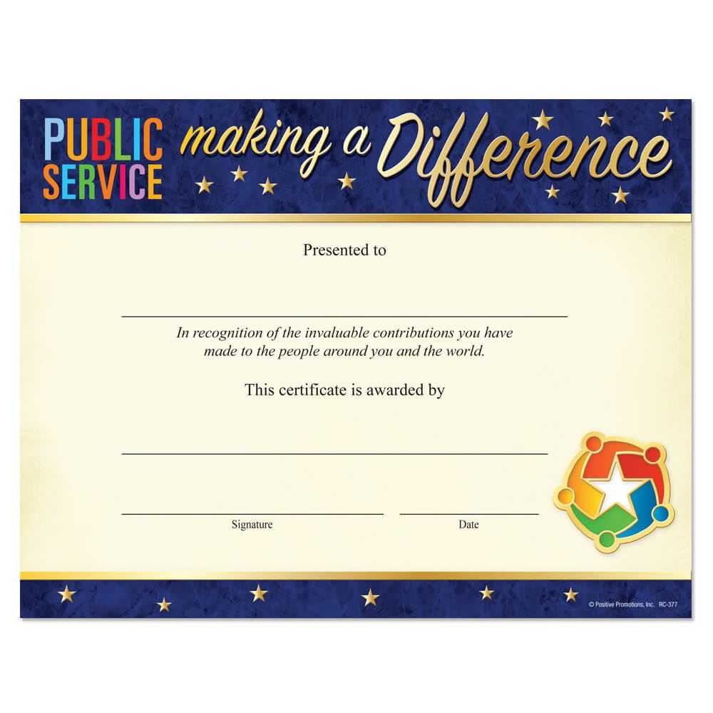 Public Service Making A Difference Foil Stamped Recognition Certificate For Safety Recognition Certificate Template
