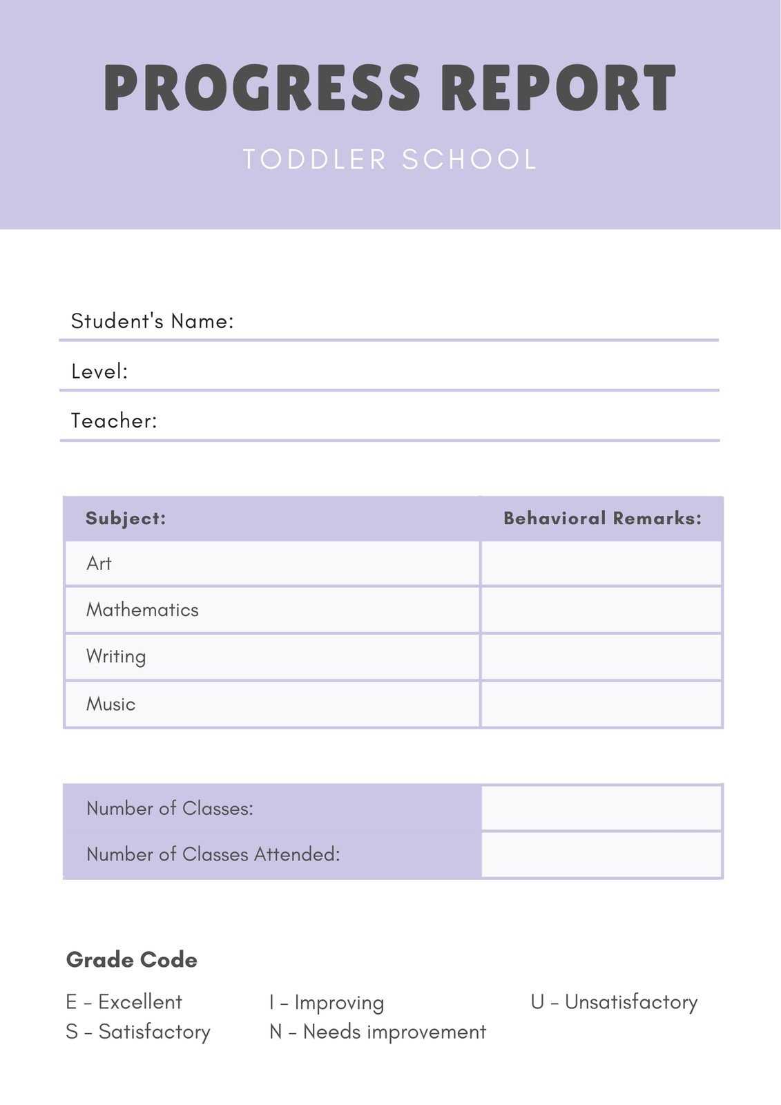 Purple Lines Preschool Report Card – Templatescanva Regarding Boyfriend Report Card Template