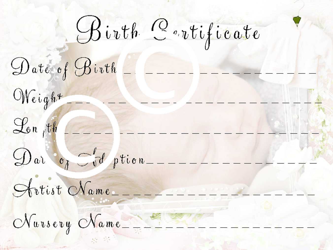 Reborn Baby Doll Birth Certificate Instant Download To Print Free Ship Throughout Baby Doll Birth Certificate Template