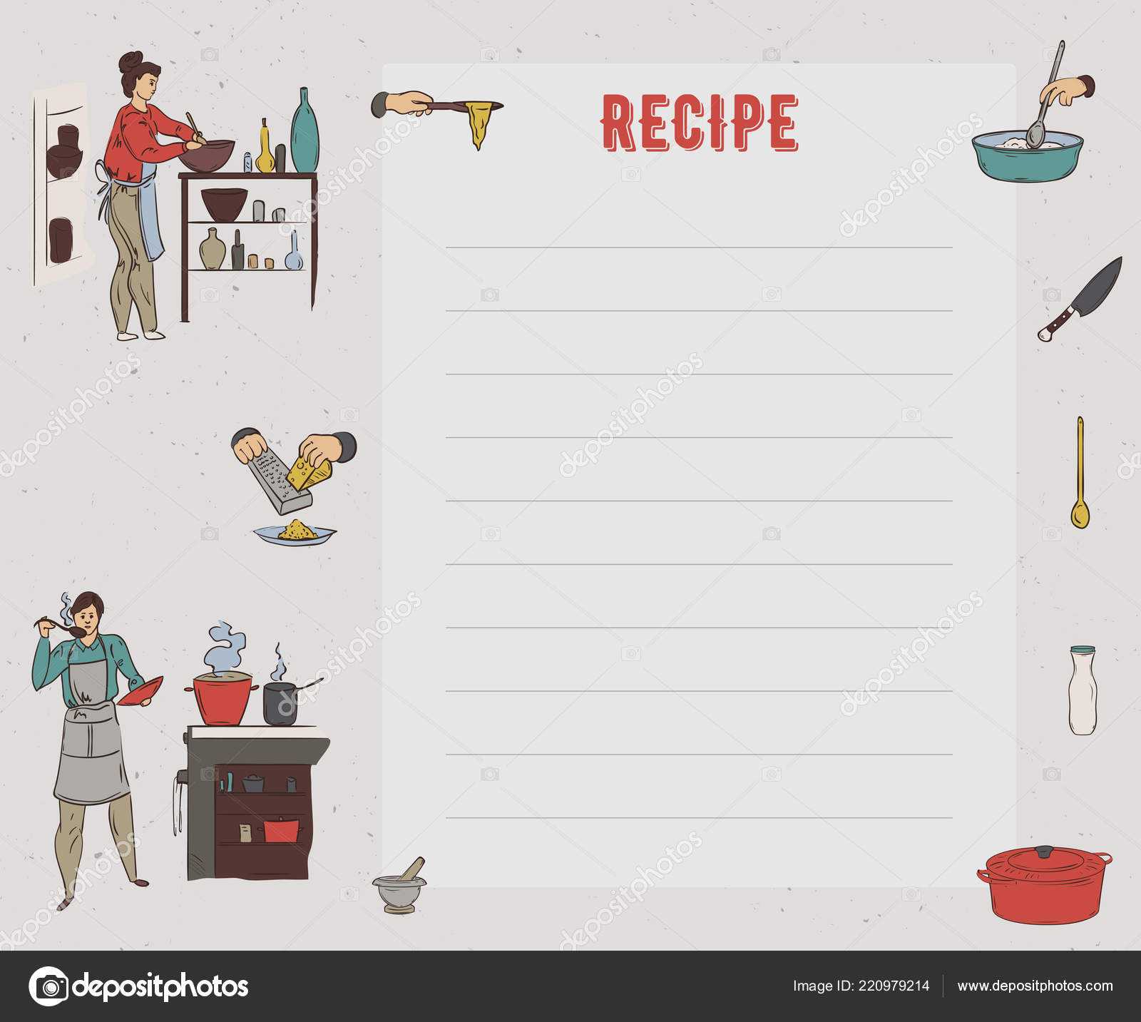 Recipe Card Cookbook Page Design Template People Preparing Throughout Restaurant Recipe Card Template