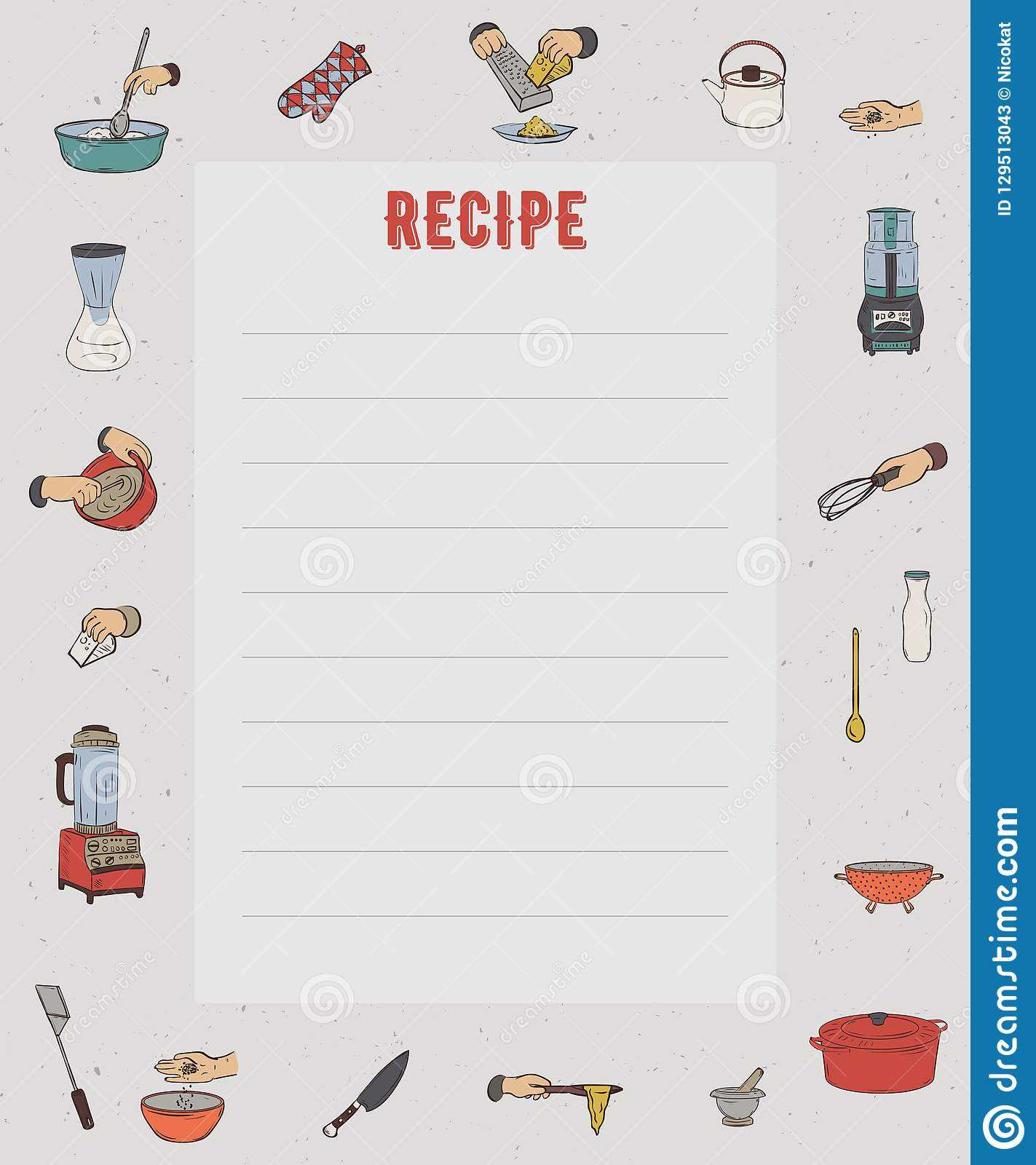 Recipe Card. Cookbook Page. Design Template With Kitchen With Restaurant Recipe Card Template