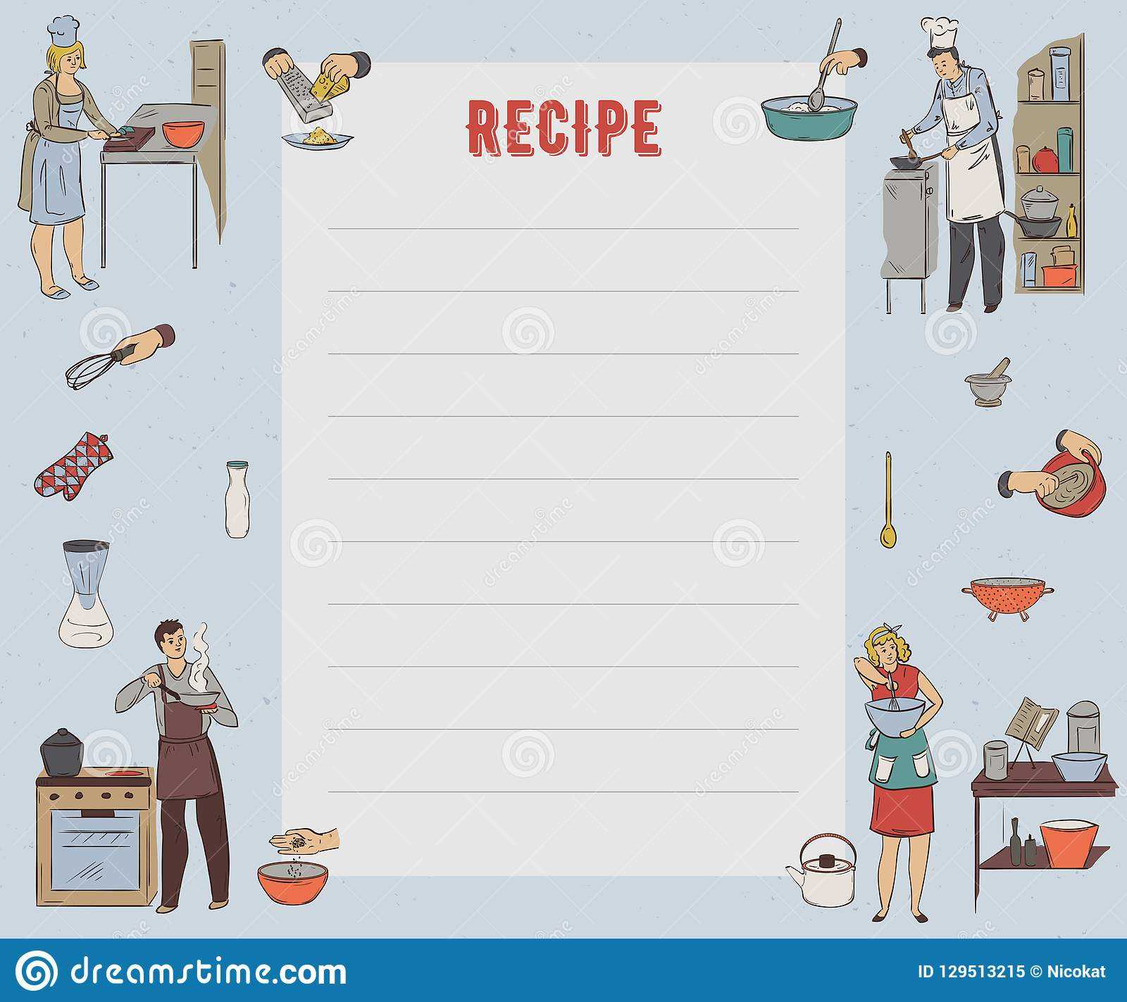 Recipe Card. Cookbook Page. Design Template With People With Regard To Restaurant Recipe Card Template