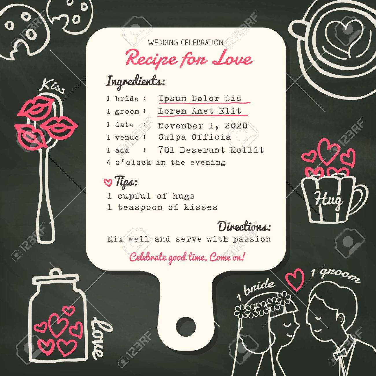 Recipe Card Creative Wedding Invitation Design Template With.. Throughout Recipe Card Design Template