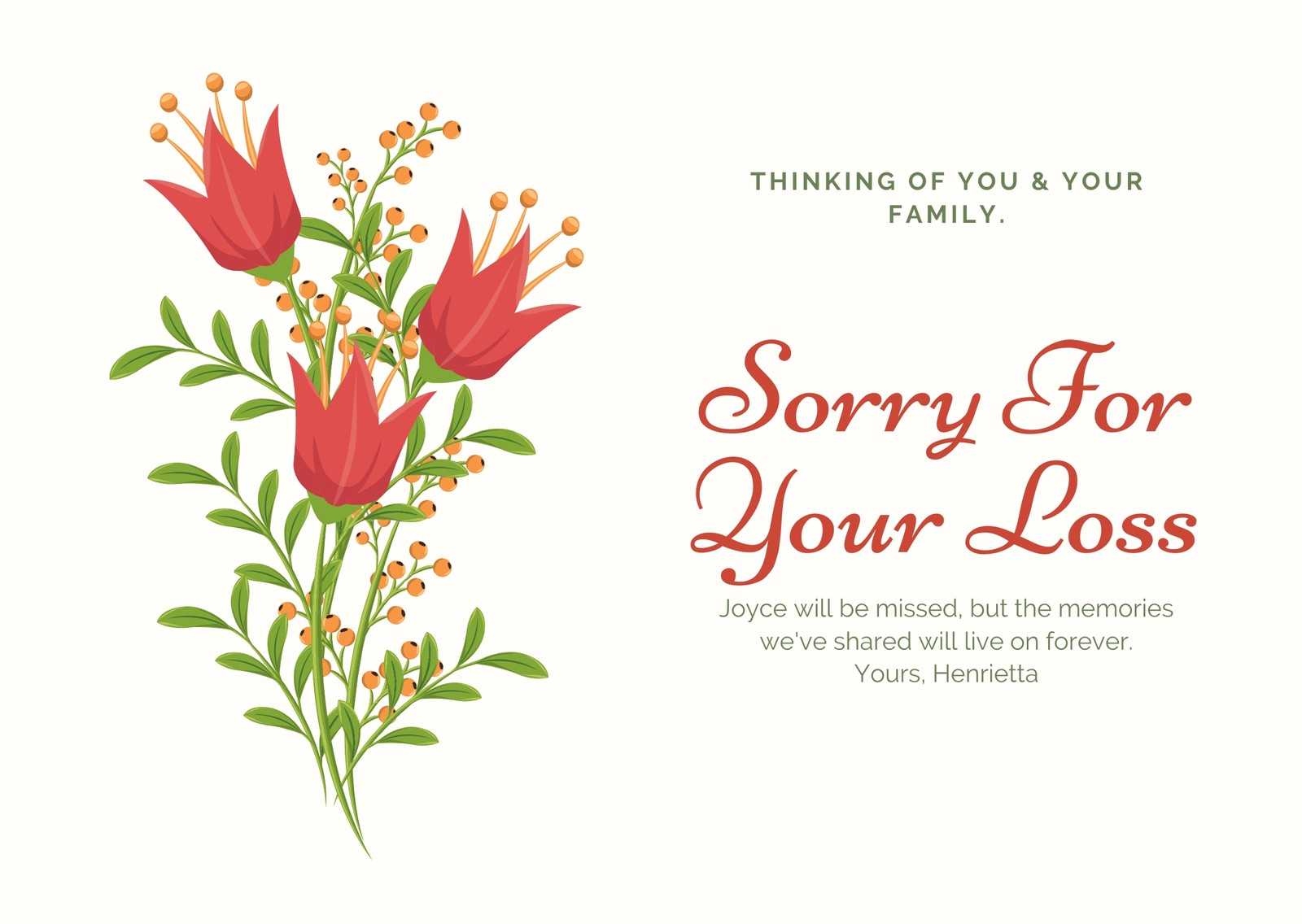 Red And Green Illustrated Flower Sympathy Card – Templates Within Sympathy Card Template