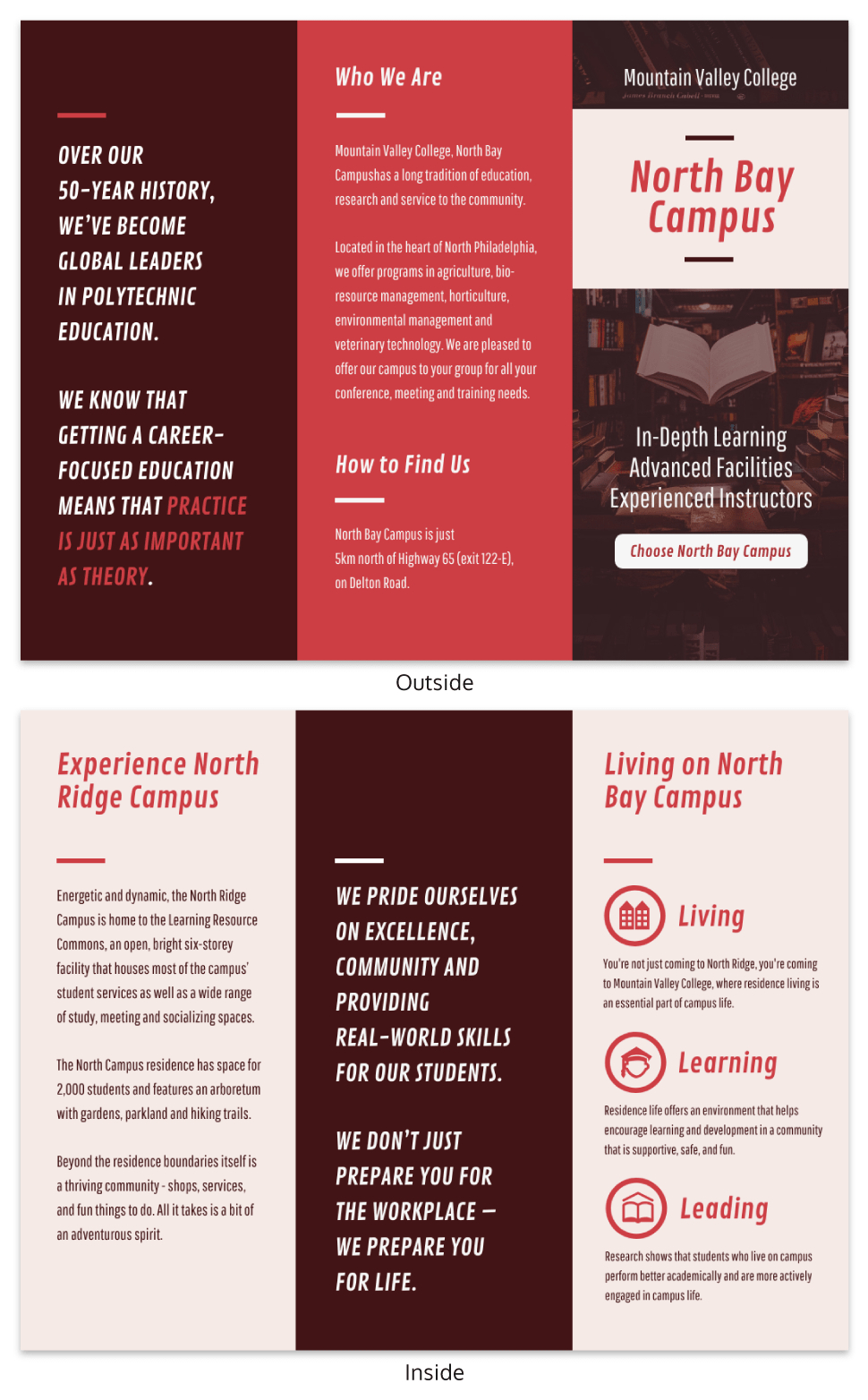 Red College Campus Tri Fold Brochure Template In Tri Fold School Brochure Template