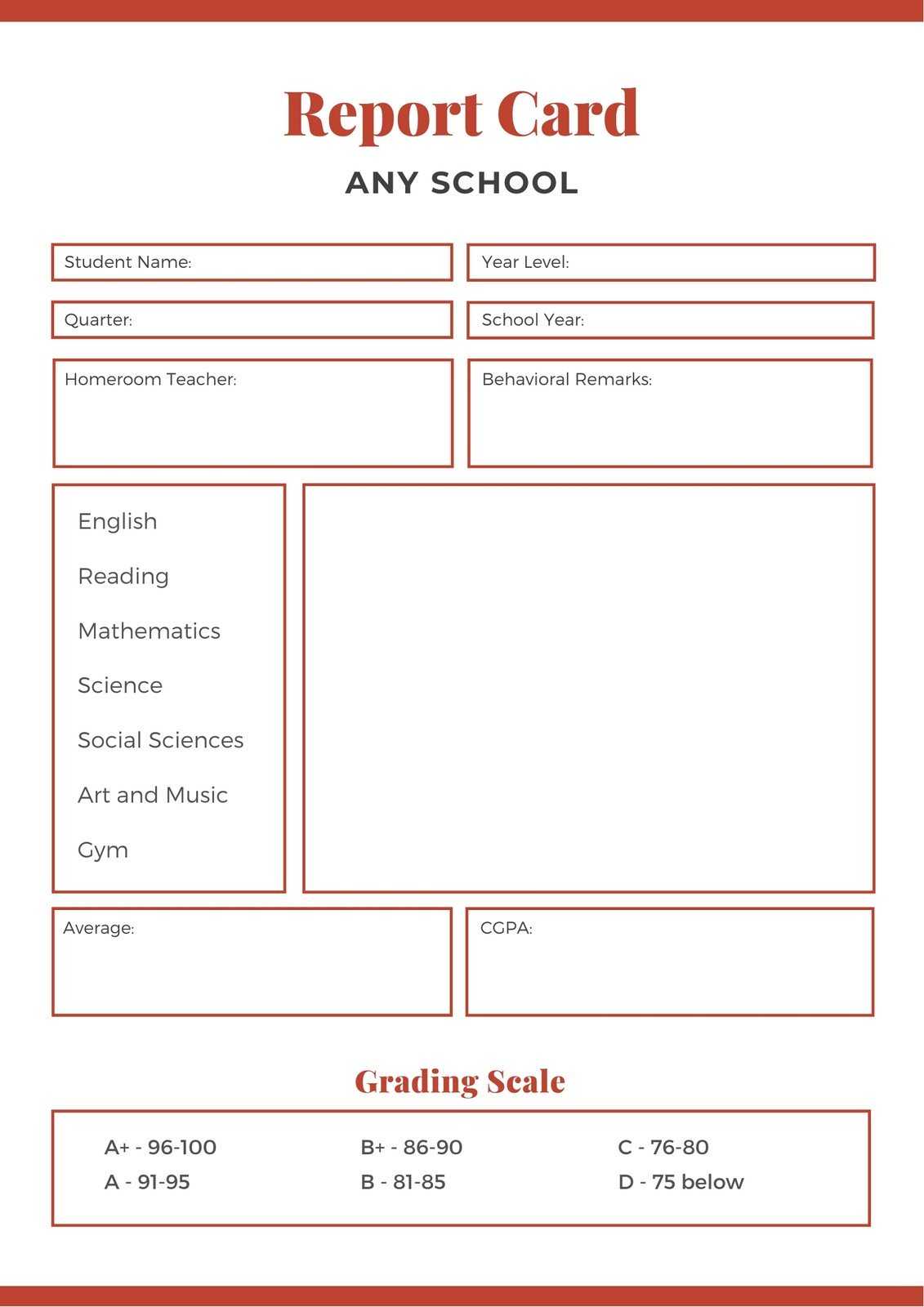 Red Middle School Report Card – Templatescanva Inside Middle School Report Card Template