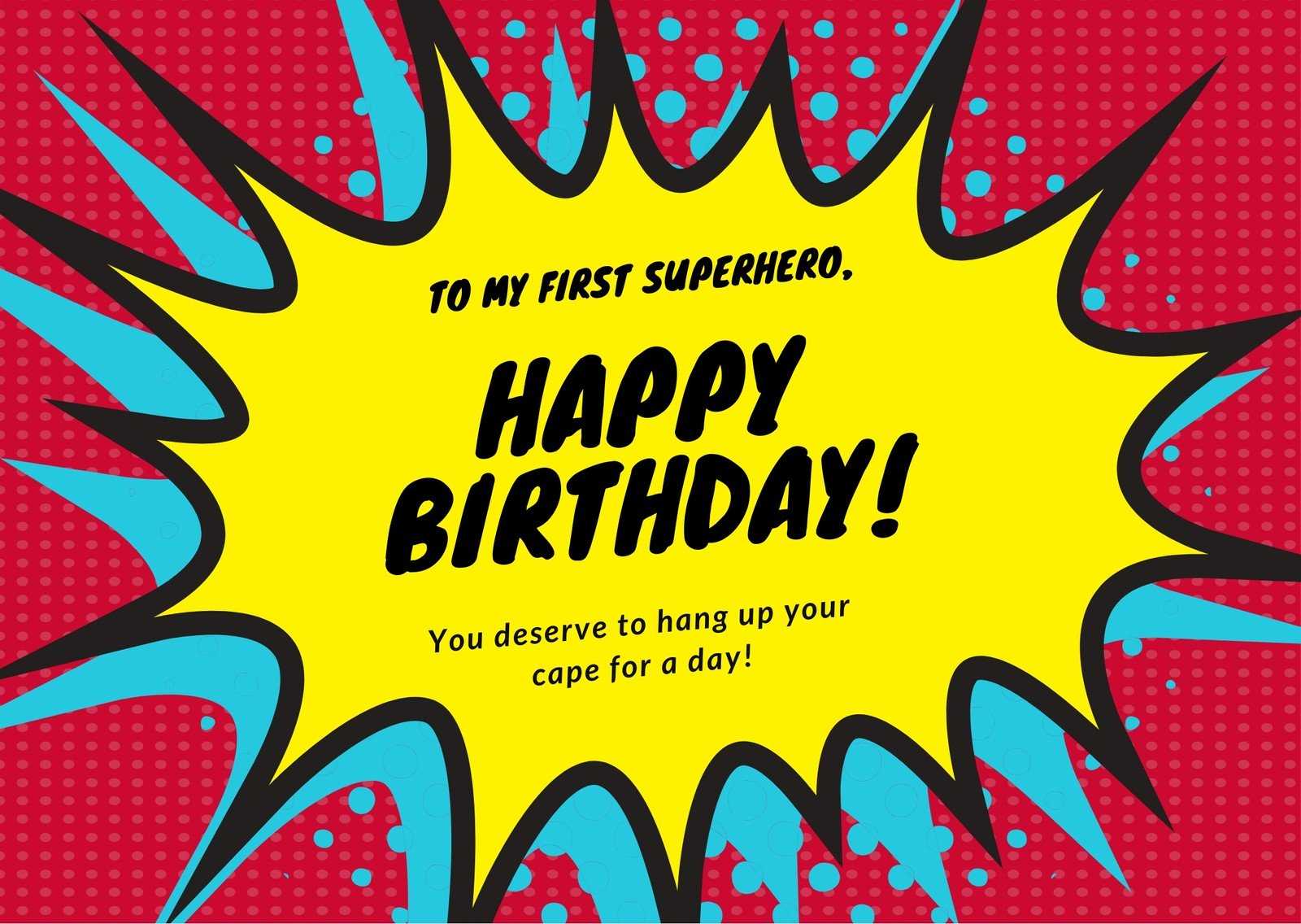 Red, Yellow And Blue Superhero Comics Dad Birthday Card Pertaining To Superhero Birthday Card Template