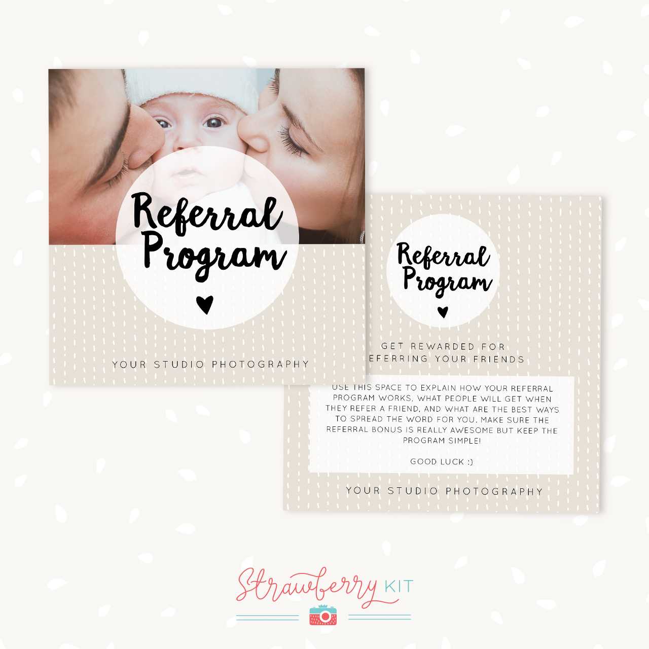 Referral Cards Photoshop Template - Strawberry Kit In Photography Referral Card Templates