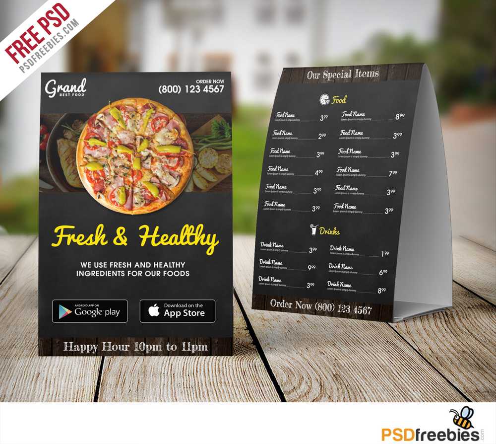 Restaurant Food Menu Table Tent Template Free Psd On Behance Within Free Tent Card Template Downloads