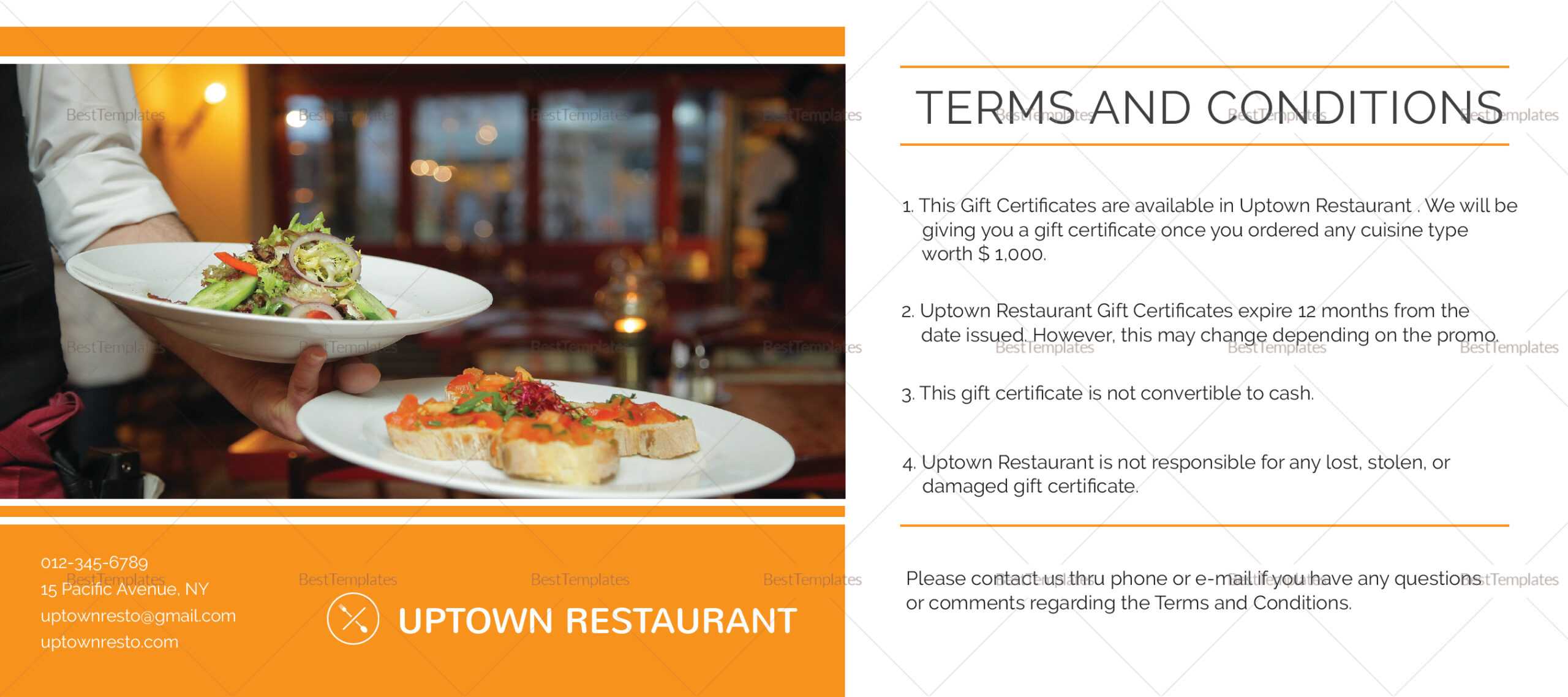 Restaurant Gift Certificate Template Regarding Restaurant Gift Certificate Template