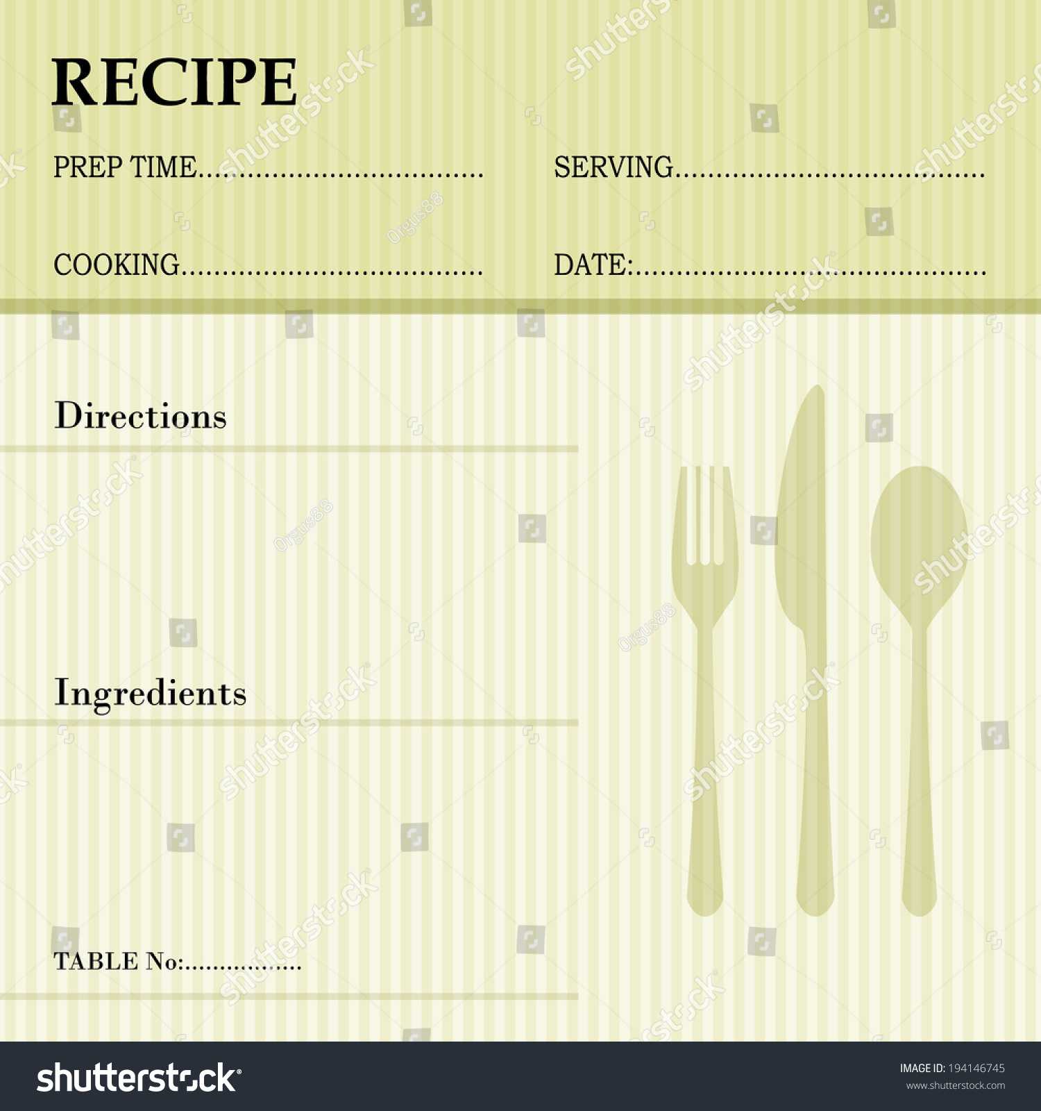Restaurant Recipe Kitchen Note Template Menu Stock Vector In Restaurant Recipe Card Template