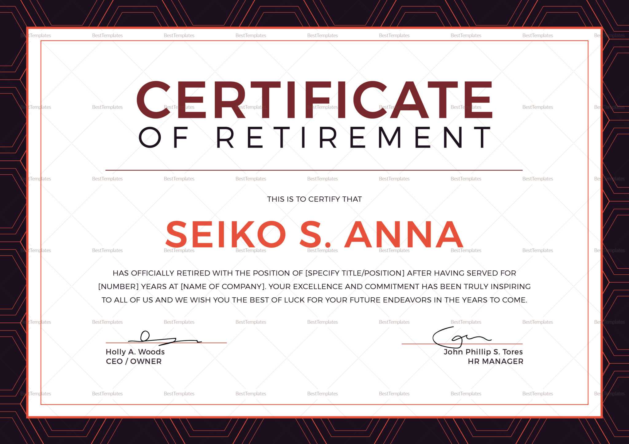 Retirement Certificate Template Sample Professional Templates