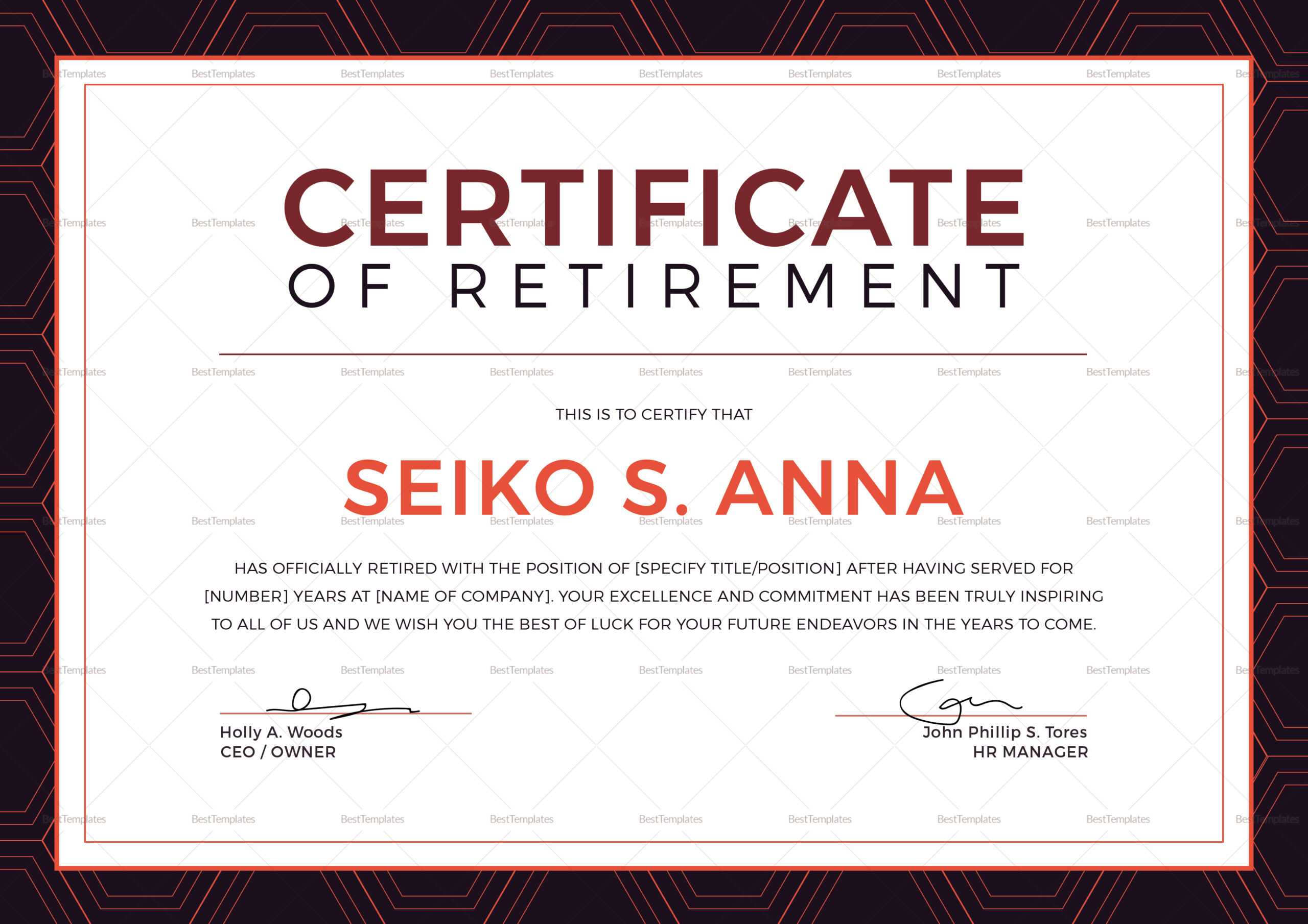 Retirement Certificate - Dalep.midnightpig.co Within Retirement Certificate Template