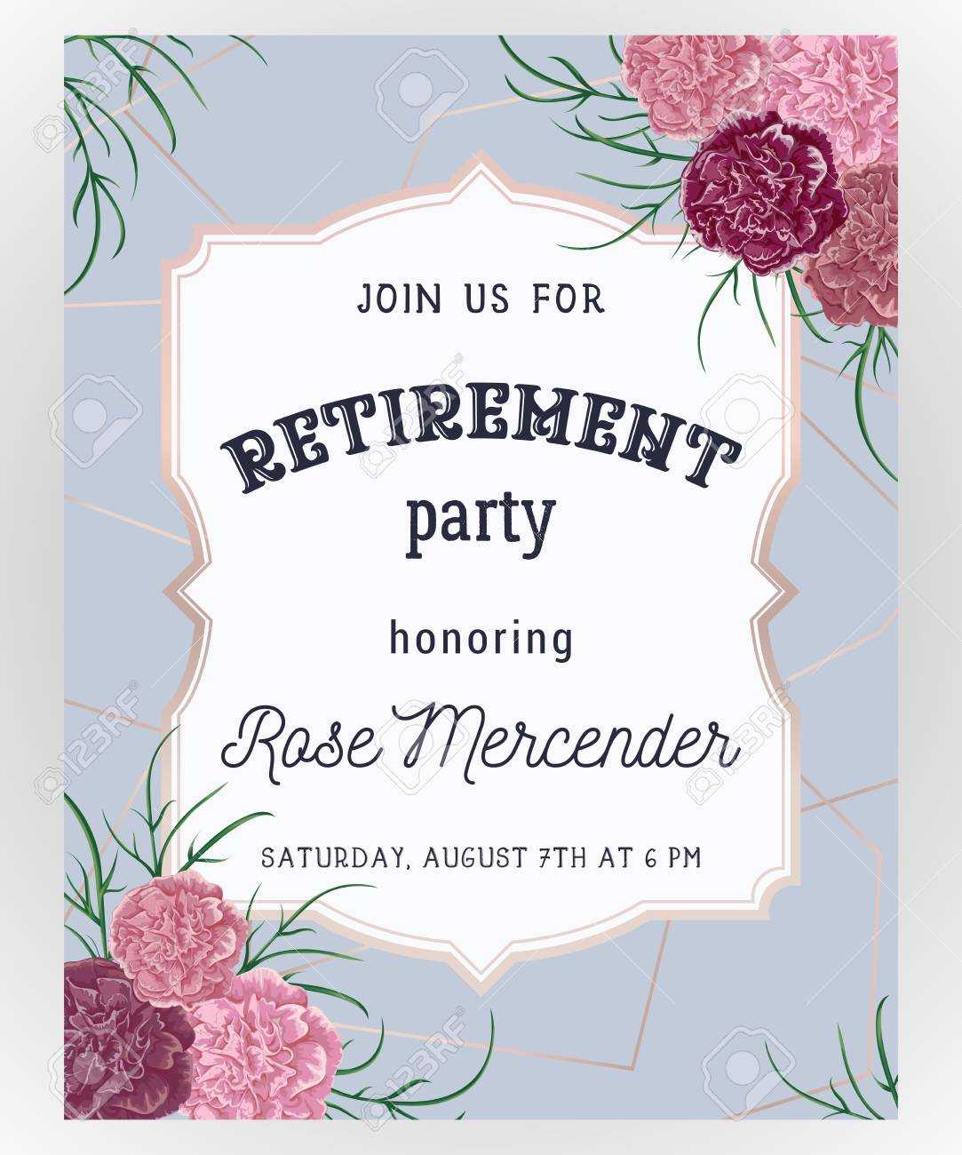 Retirement Party Invitation. Design Template With Rose Gold Polygonal.. Within Retirement Card Template