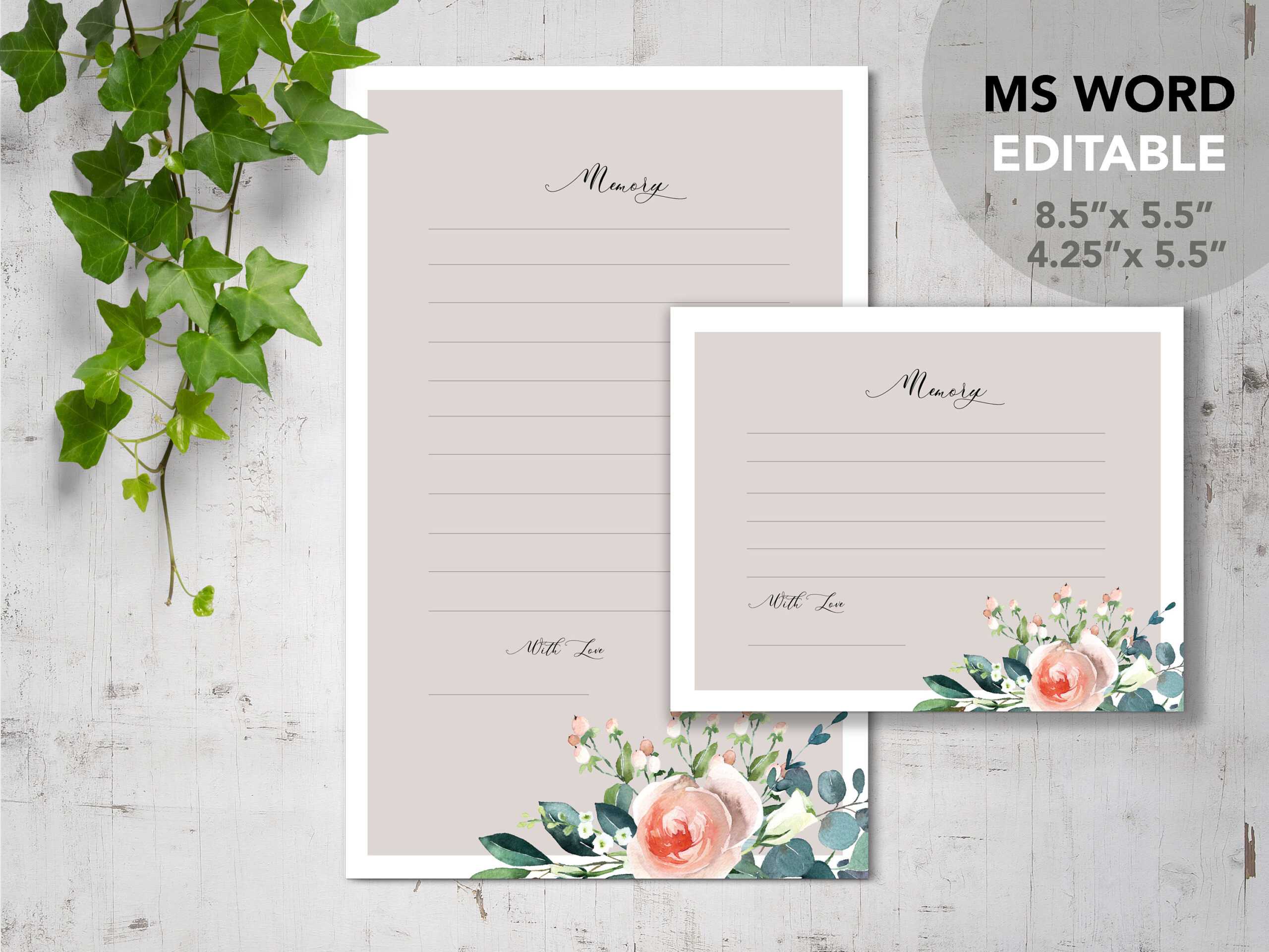 Rose Garden| Printable Funeral Share Memory Cards Template | Editable Ms  Word | Celebration Of Life Throughout In Memory Cards Templates