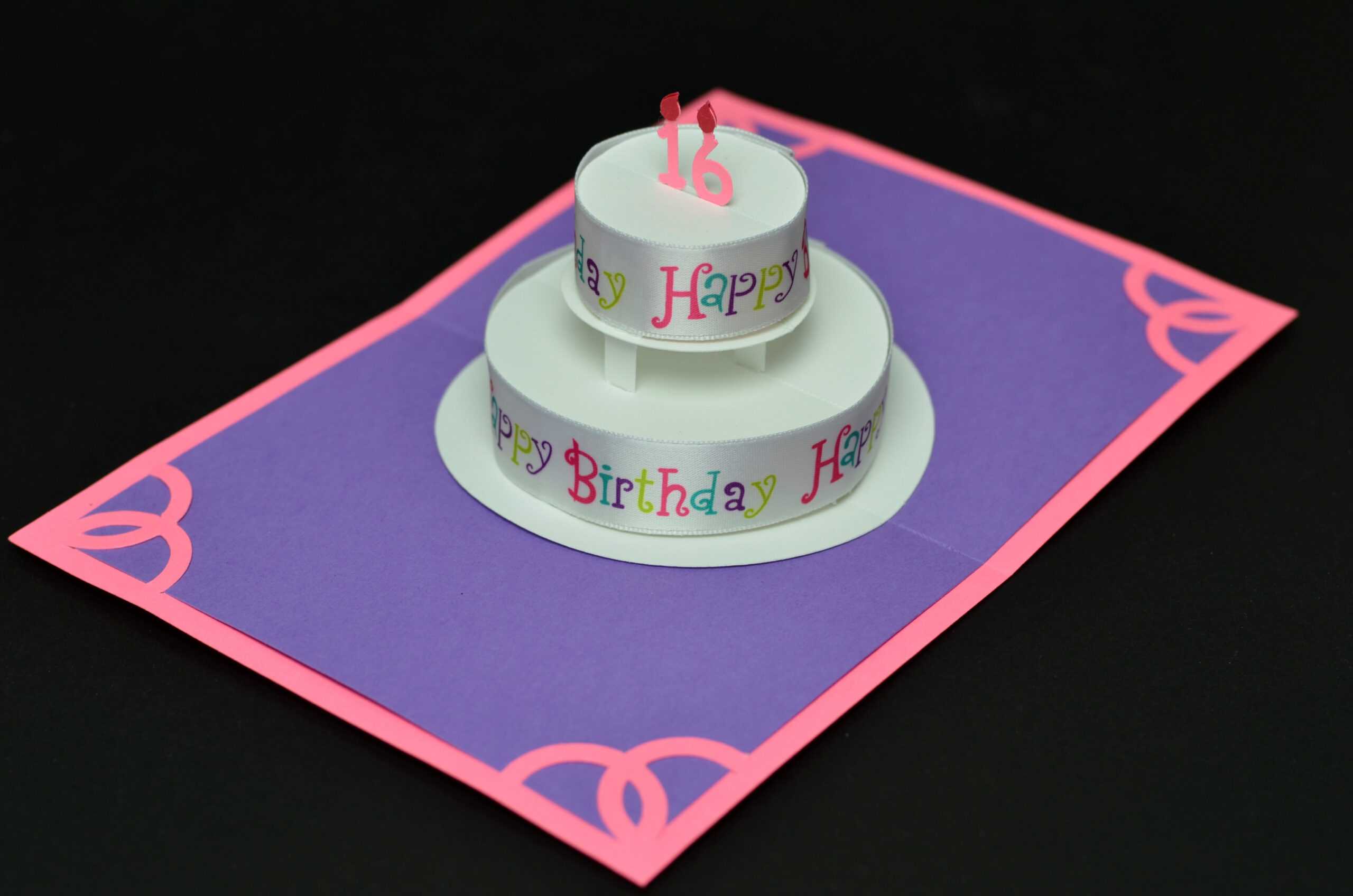 Round Birthday Cake Pop Up Card With "happy Birthday" Ribbon Regarding Happy Birthday Pop Up Card Free Template