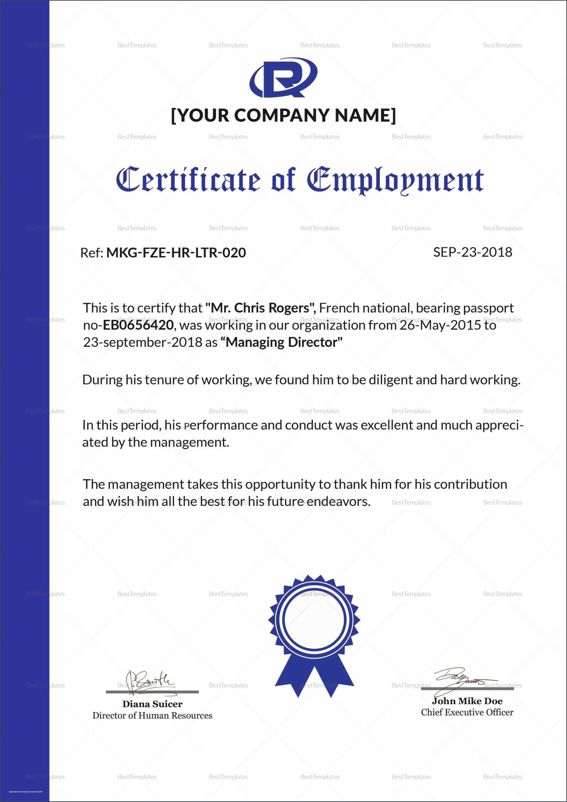 Sample Certificate Employment Template – Calep.midnightpig.co Within Template Of Certificate Of Employment