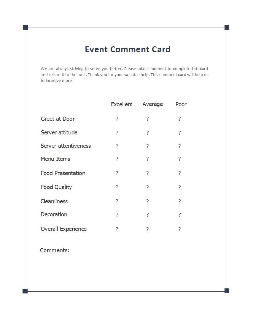 Sample Comment Cards – Calep.midnightpig.co For Comment Cards Template