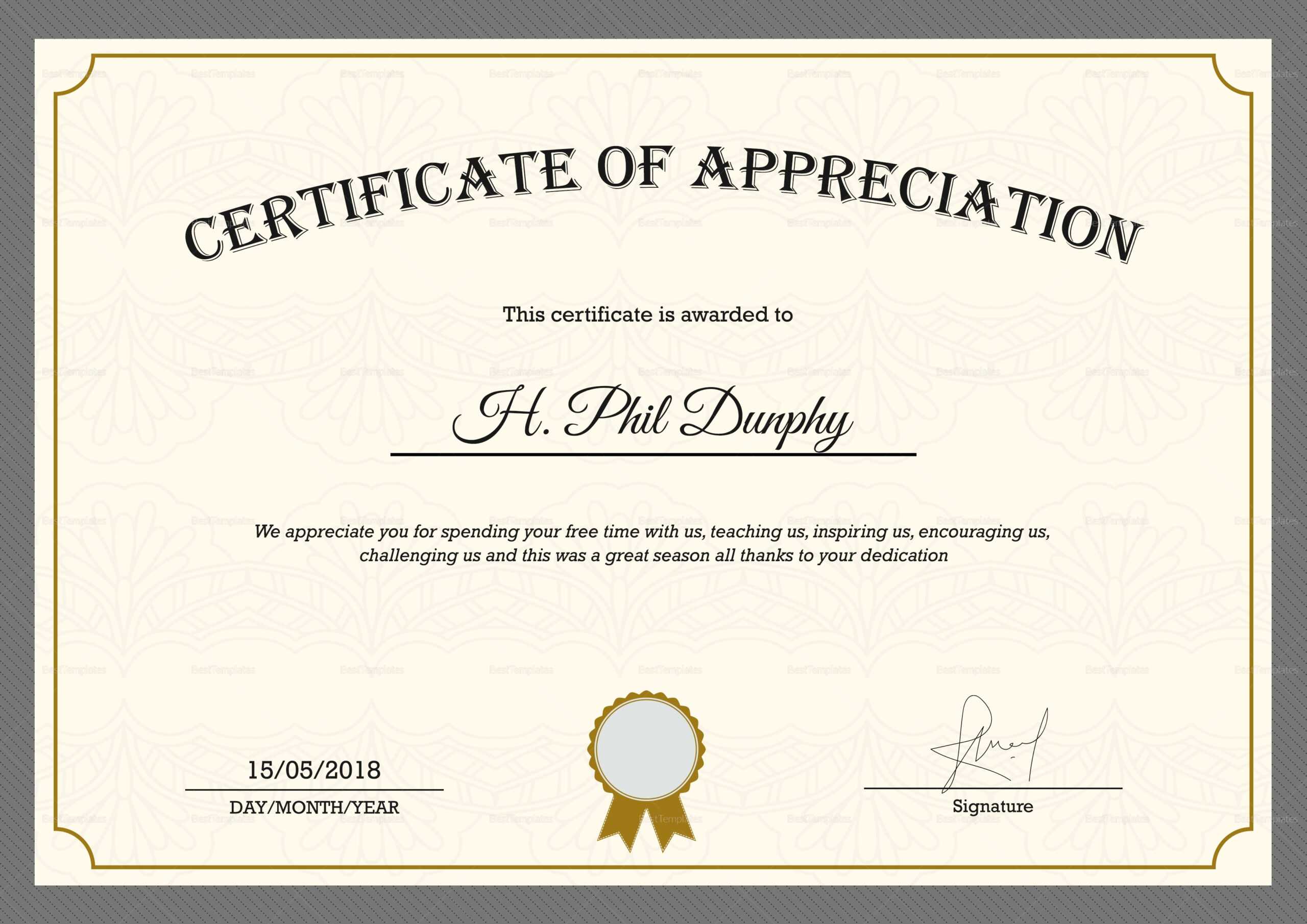 Sample Company Appreciation Certificate Template Within Inside In Appreciation Certificate Templates