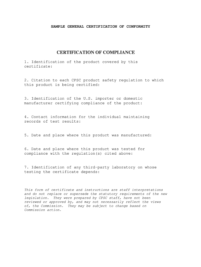 Sample Conformity – Fill Online, Printable, Fillable, Blank For Certificate Of Conformity Template Free