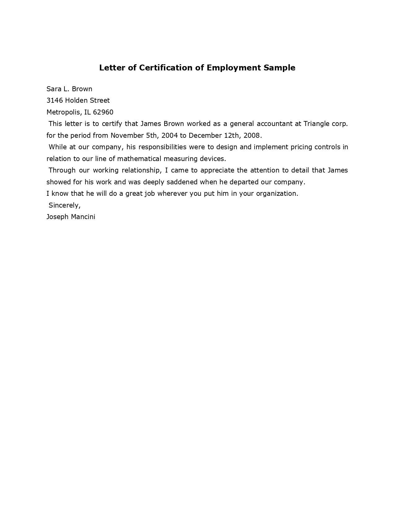 Sample Employment Certificate From Employer – Google Docs Regarding Sample Certificate Employment Template