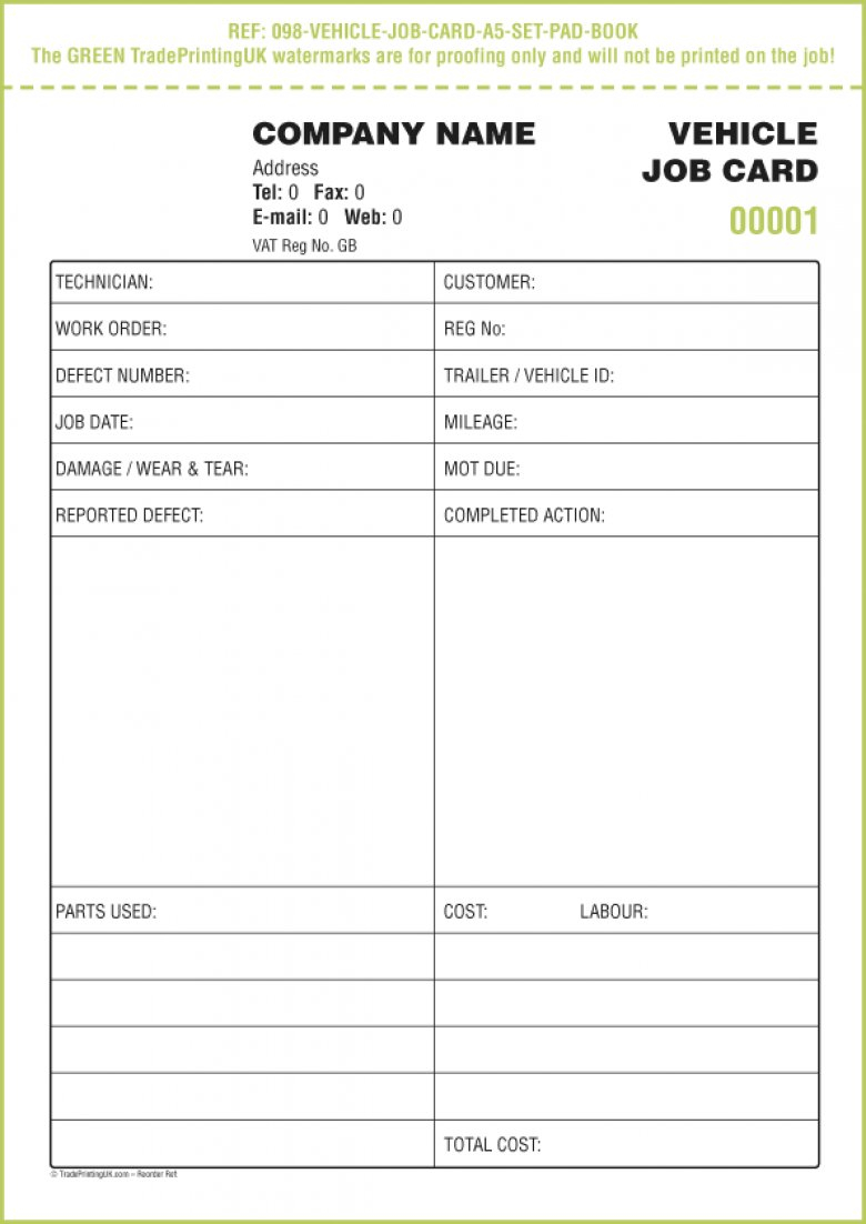 Sample Job Card – Dalep.midnightpig.co Intended For Job Card Template Mechanic