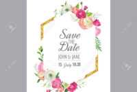 Save The Date Card Template With Gold Glitter Frame And Pink.. with Save The Date Cards Templates