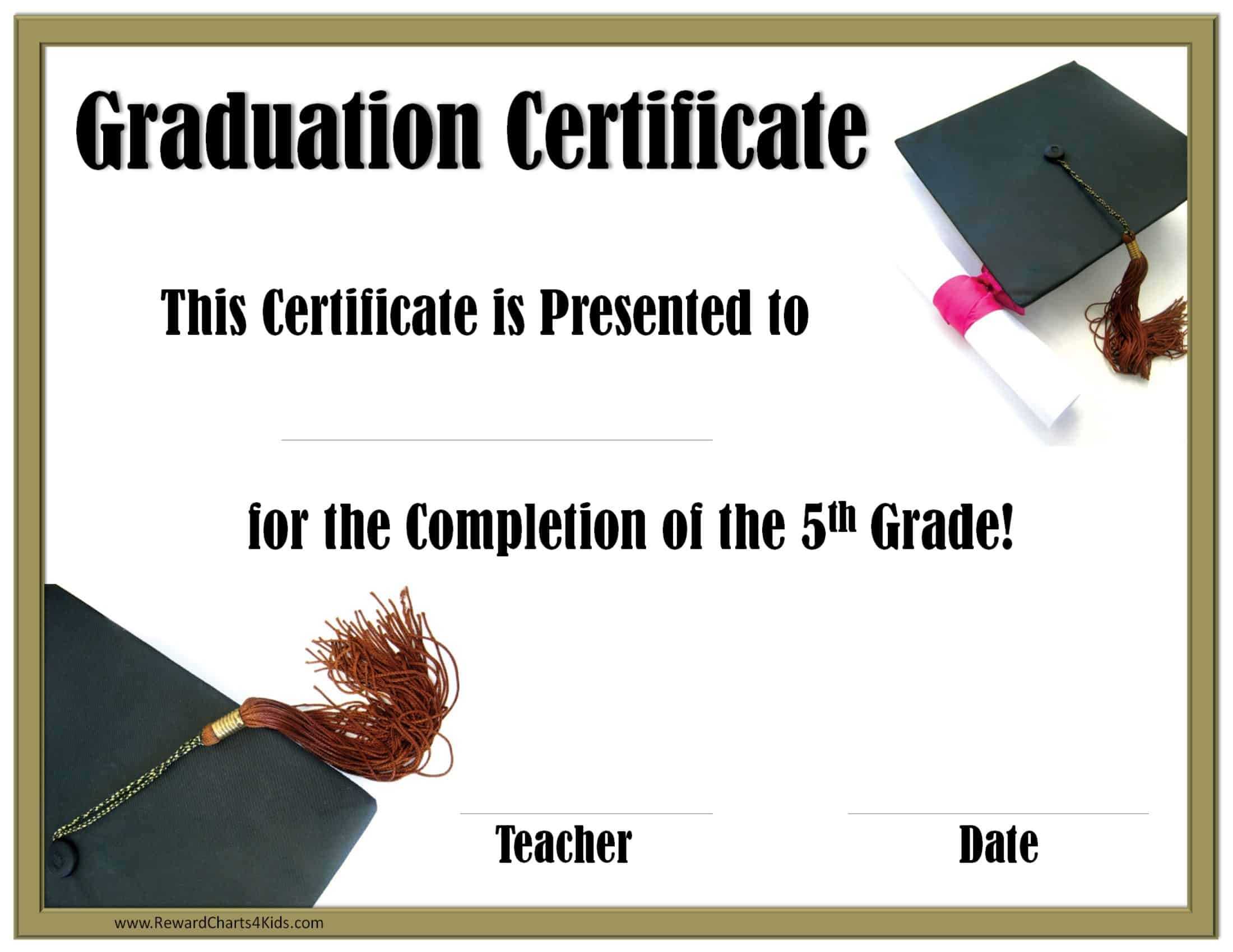 School Graduation Certificates | Customize Online With Or For 5Th Grade Graduation Certificate Template