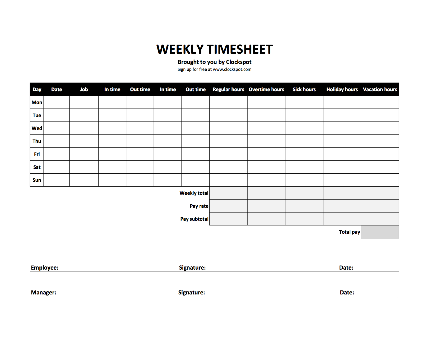 Screenshot Weekly Timesheet Time Card Eadsheet Free Tracking With Weekly Time Card Template Free