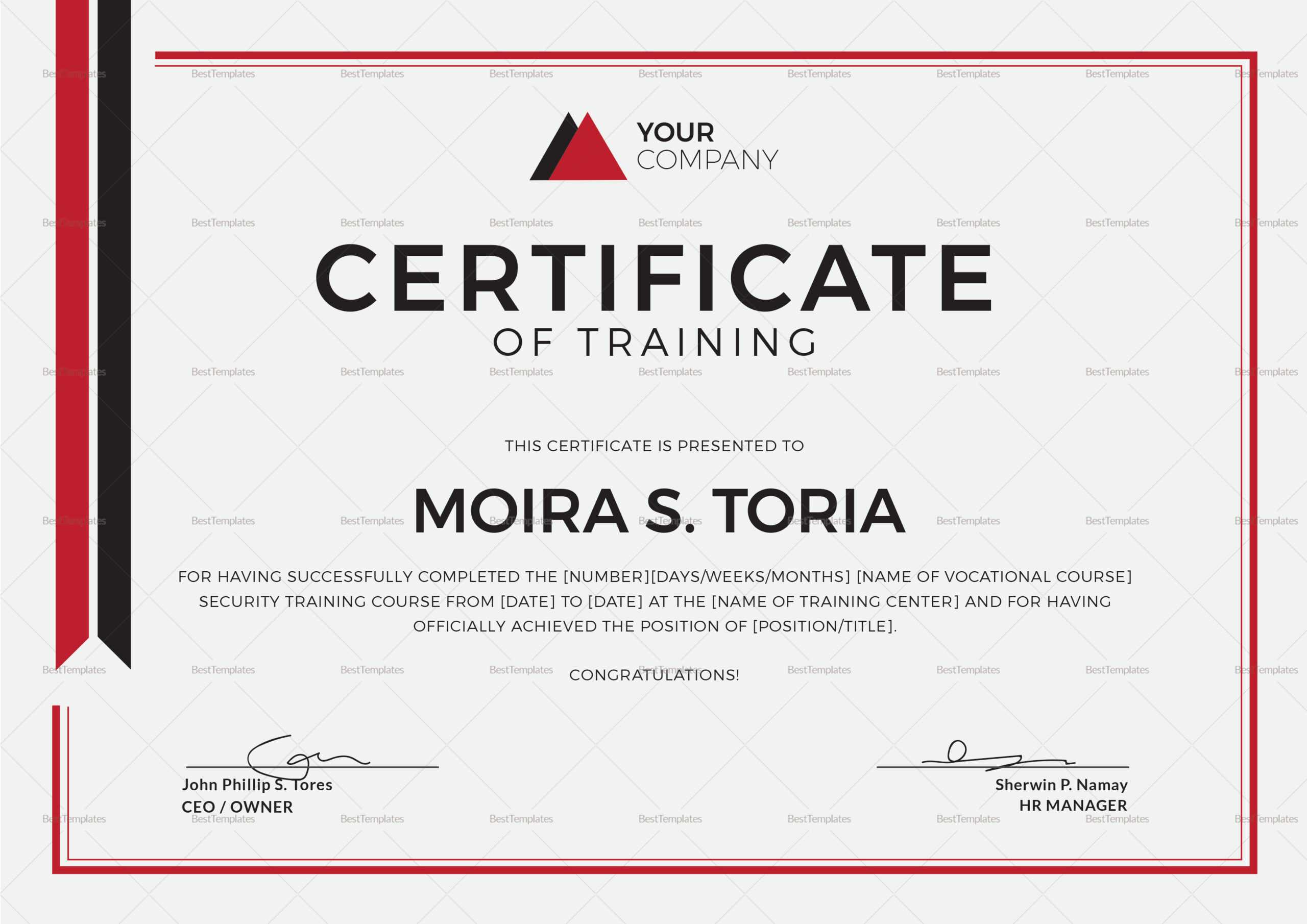 Security Training Certificate Template Throughout Template For Training Certificate