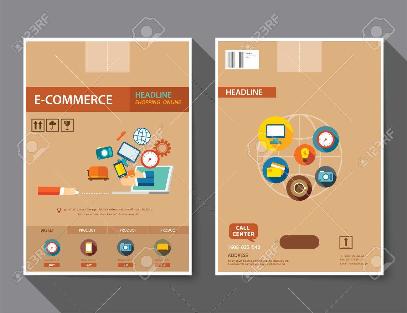 Set Of E Commerce Magazine Cover , Flyer, Brochure Flat Design.. Within E Brochure Design Templates